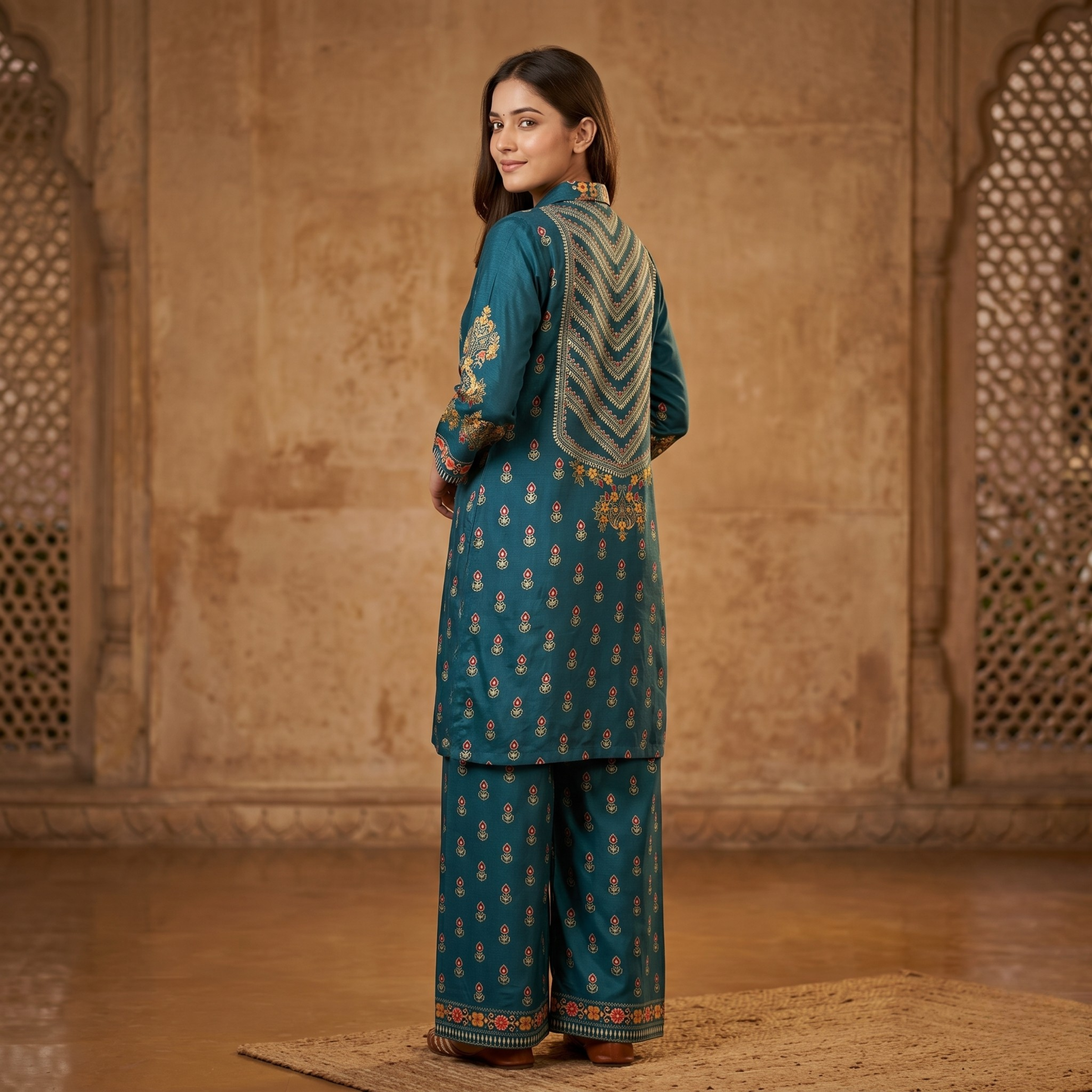 Royal Blue Printed Kurta Palazzo Set