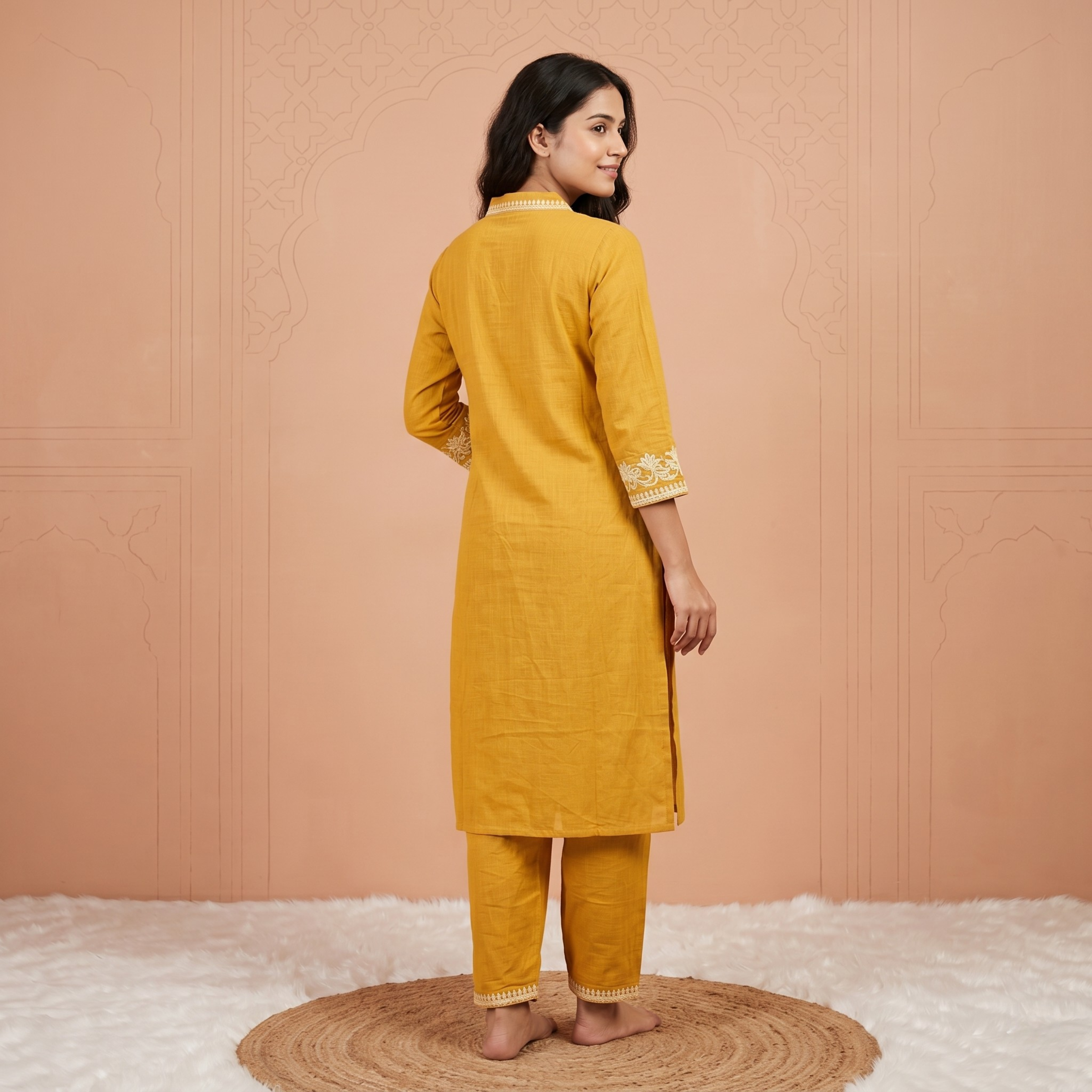 Vasudha Mustard Cotton Kurta Set