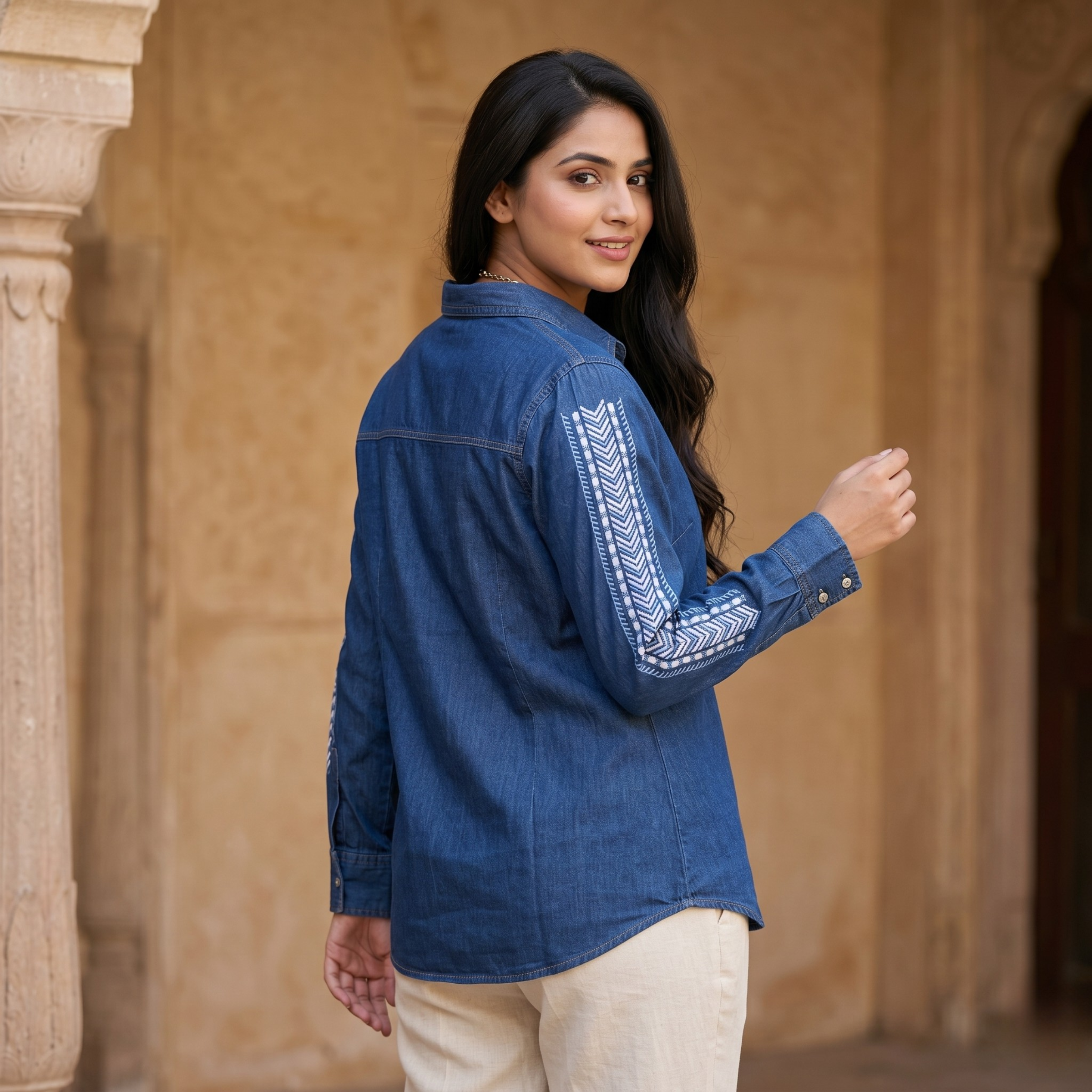 Ira Denim Embroidered Shirt
