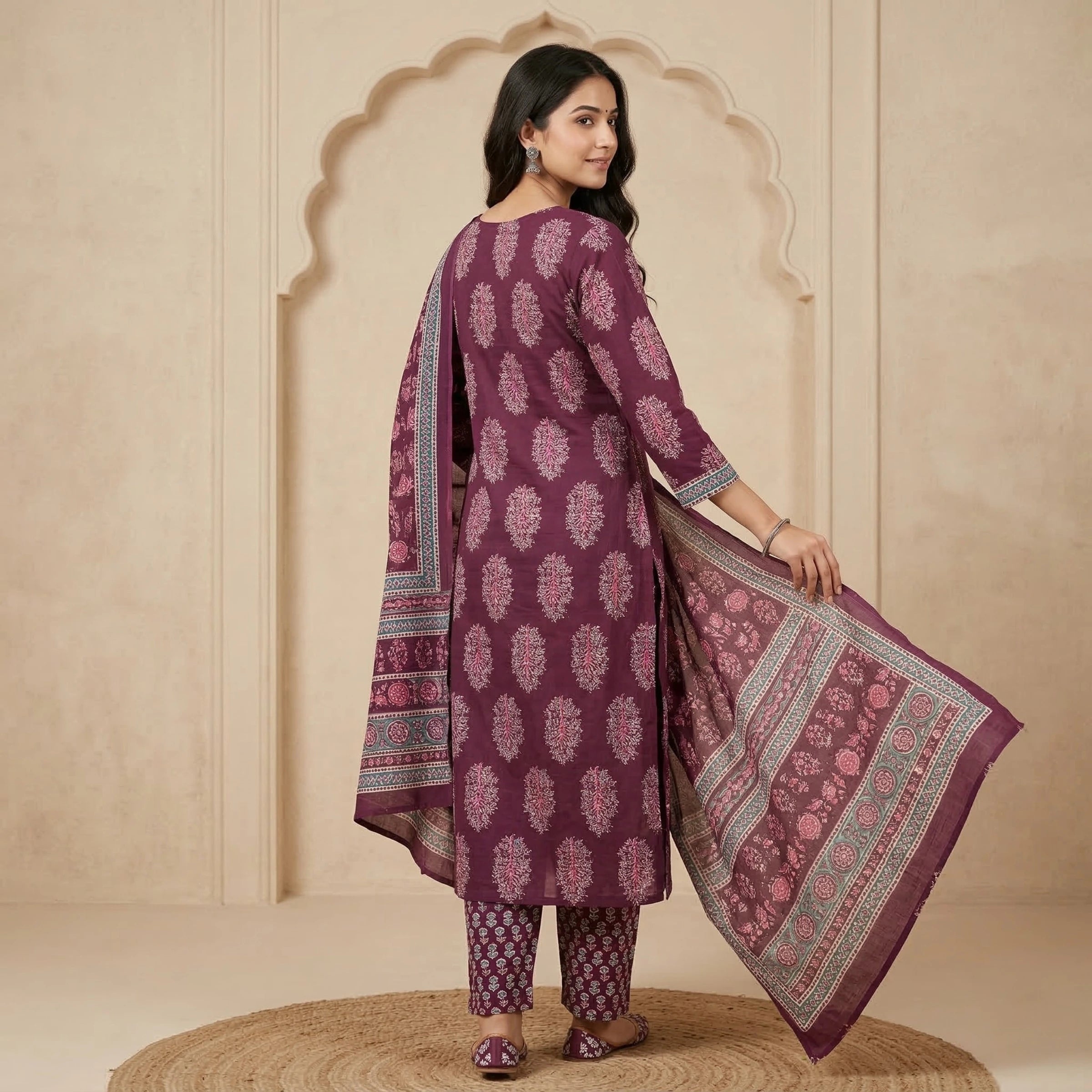 Ruhani Purple Printed Cotton Suit Set