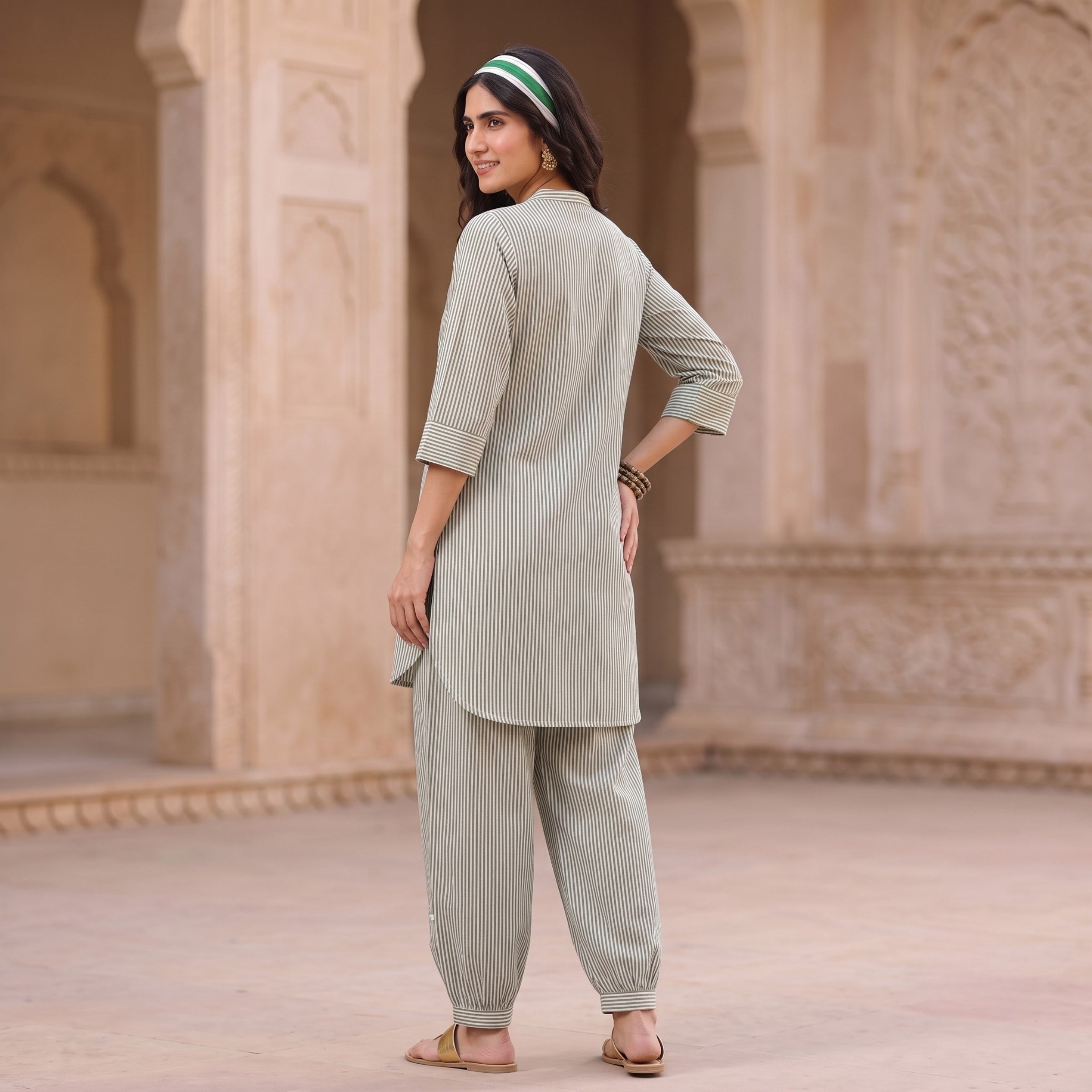 Olive Breeze Striped Cotton Co-ord Set