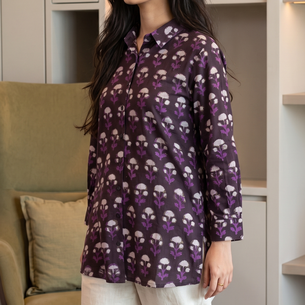 Mitti Plum Purple Hand Block Print Cotton Shirt