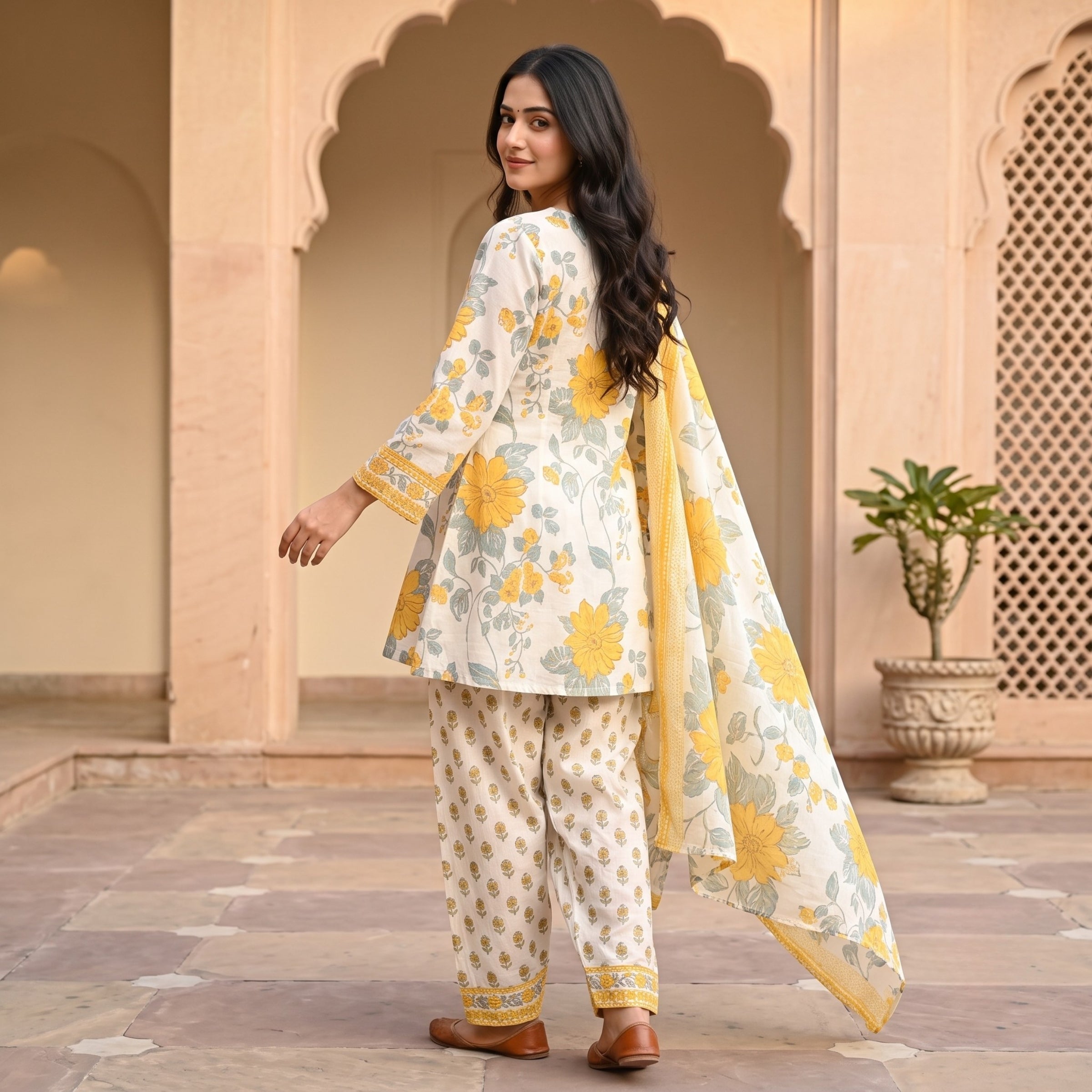 Golden Bloom Cotton Suit Set