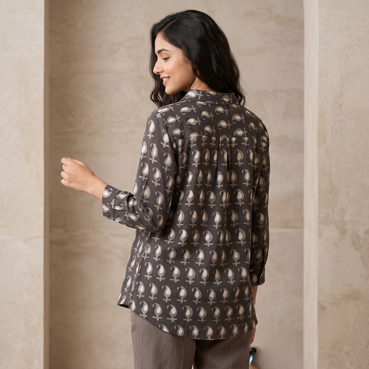 Mitti Charcoal Hand Block Print Cotton Shirt