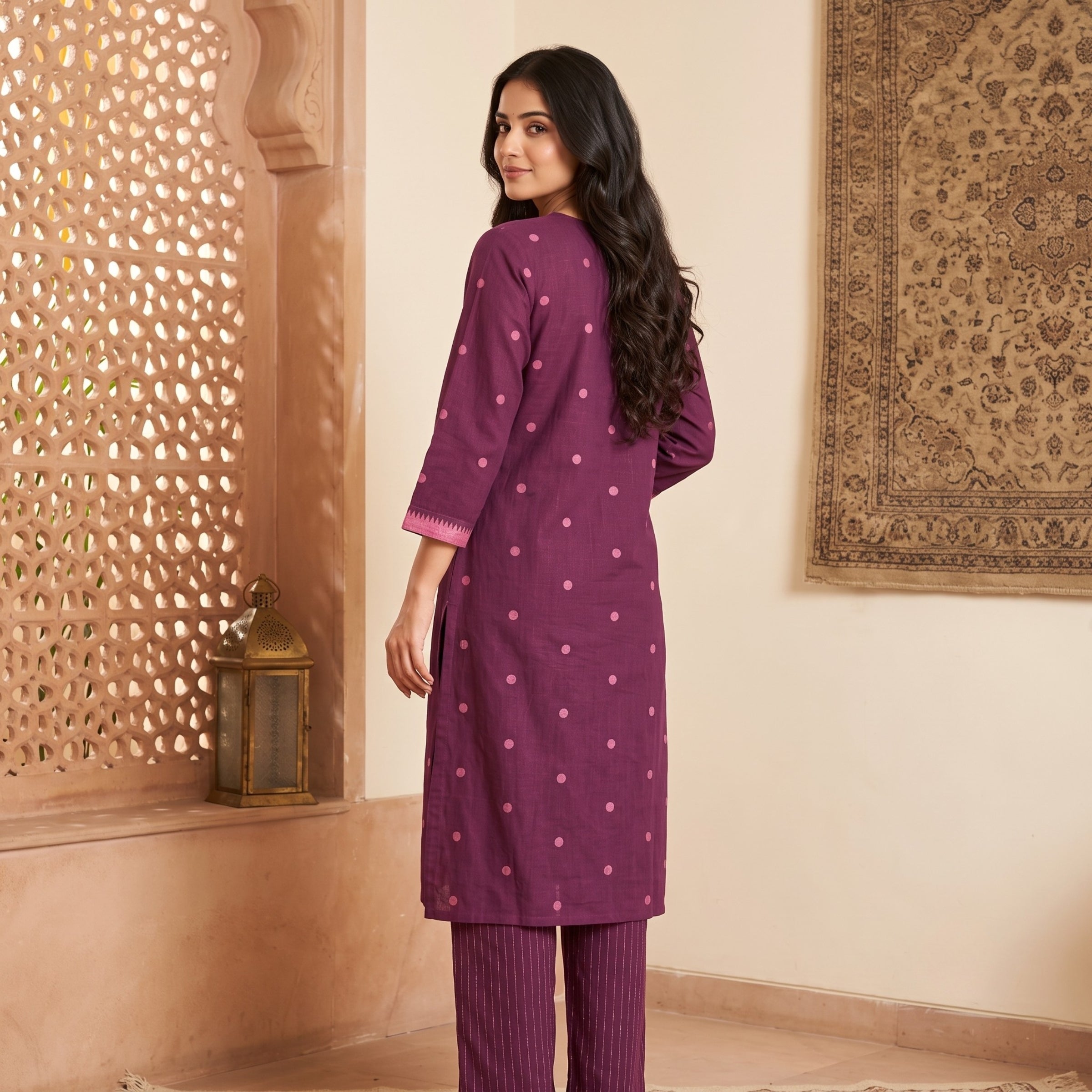 Rajvi Plum Handloom Cotton Co-Ord Set