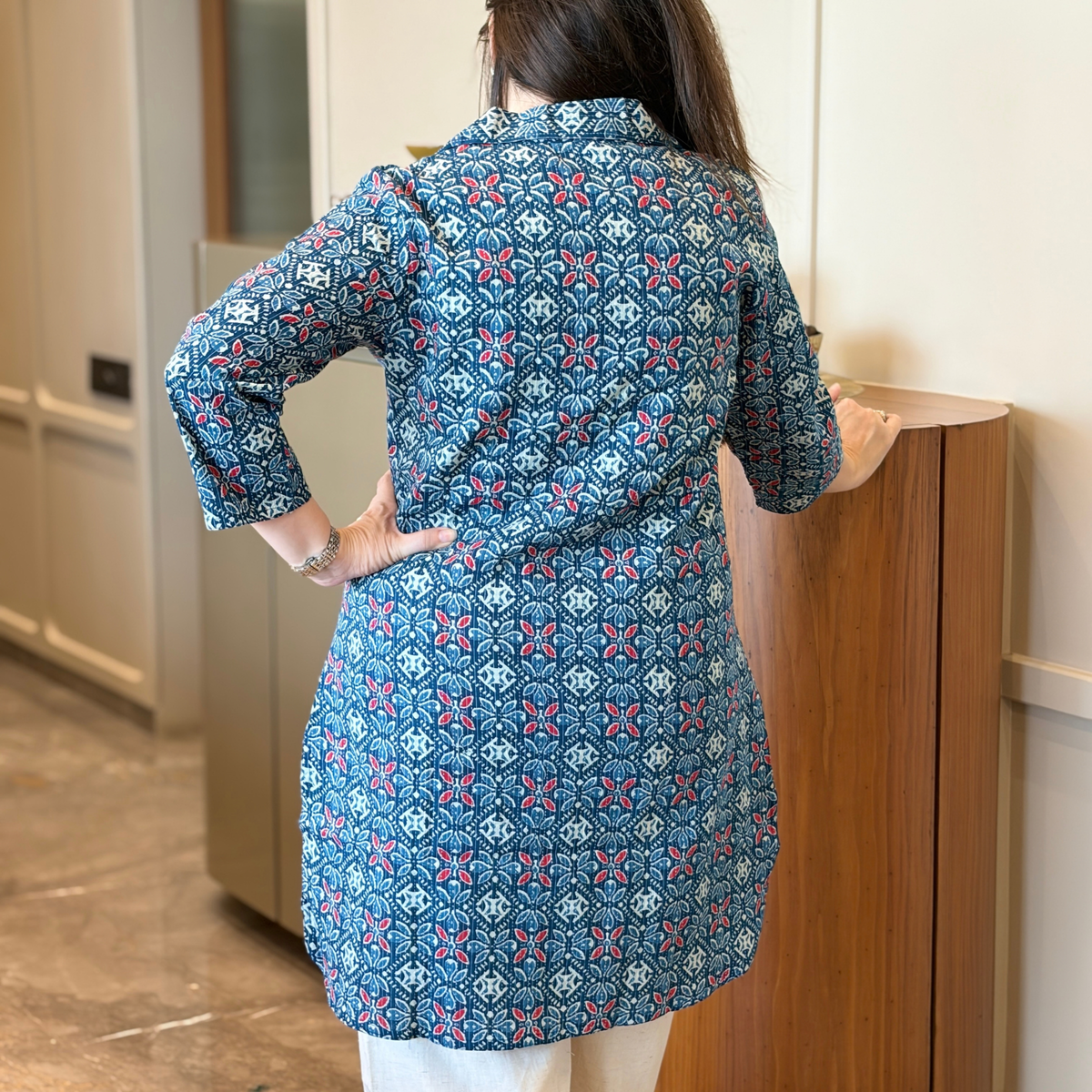 Indigo Jharokha Hand Block Cotton Kurti