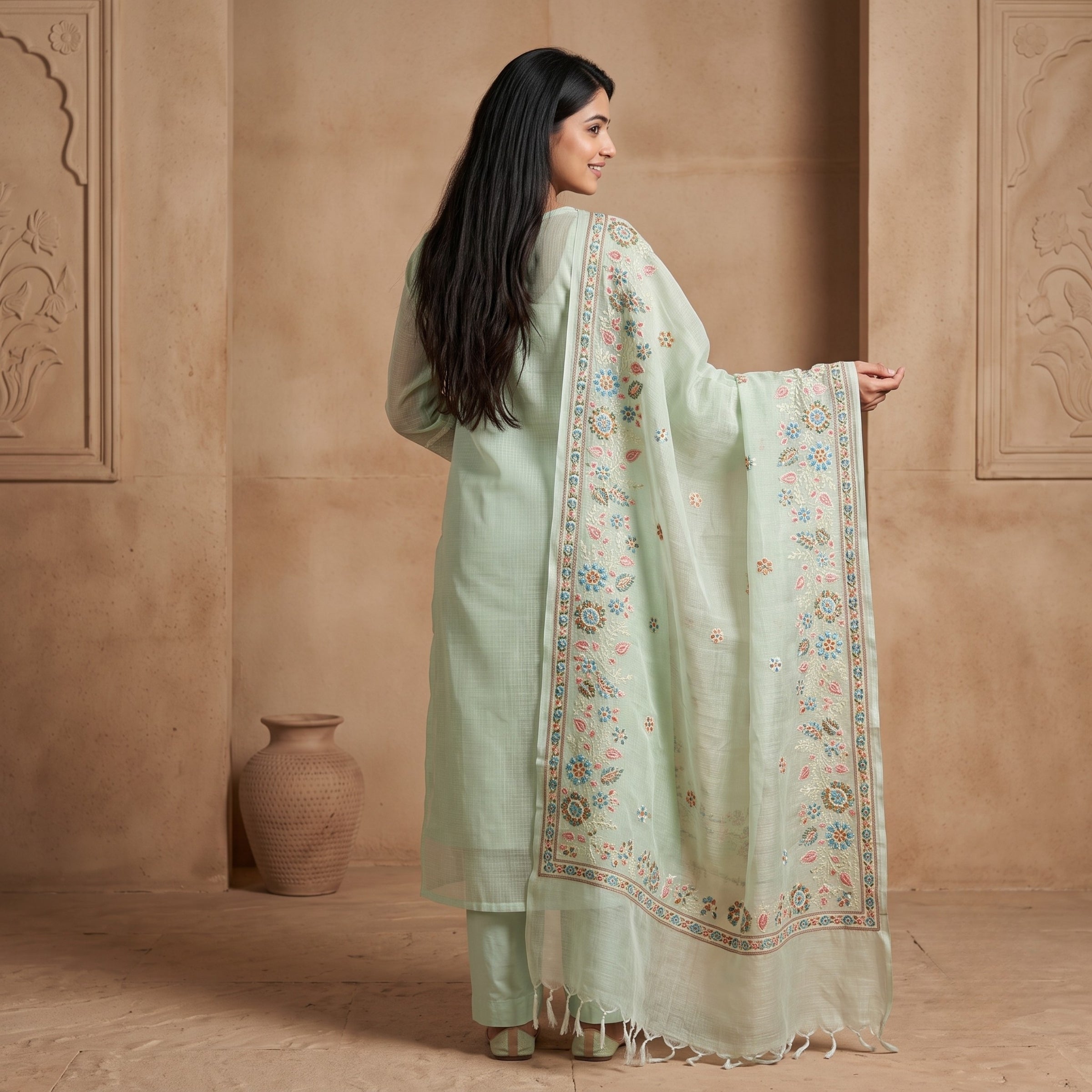 Meher Mint Embroidered Kota Suit Set