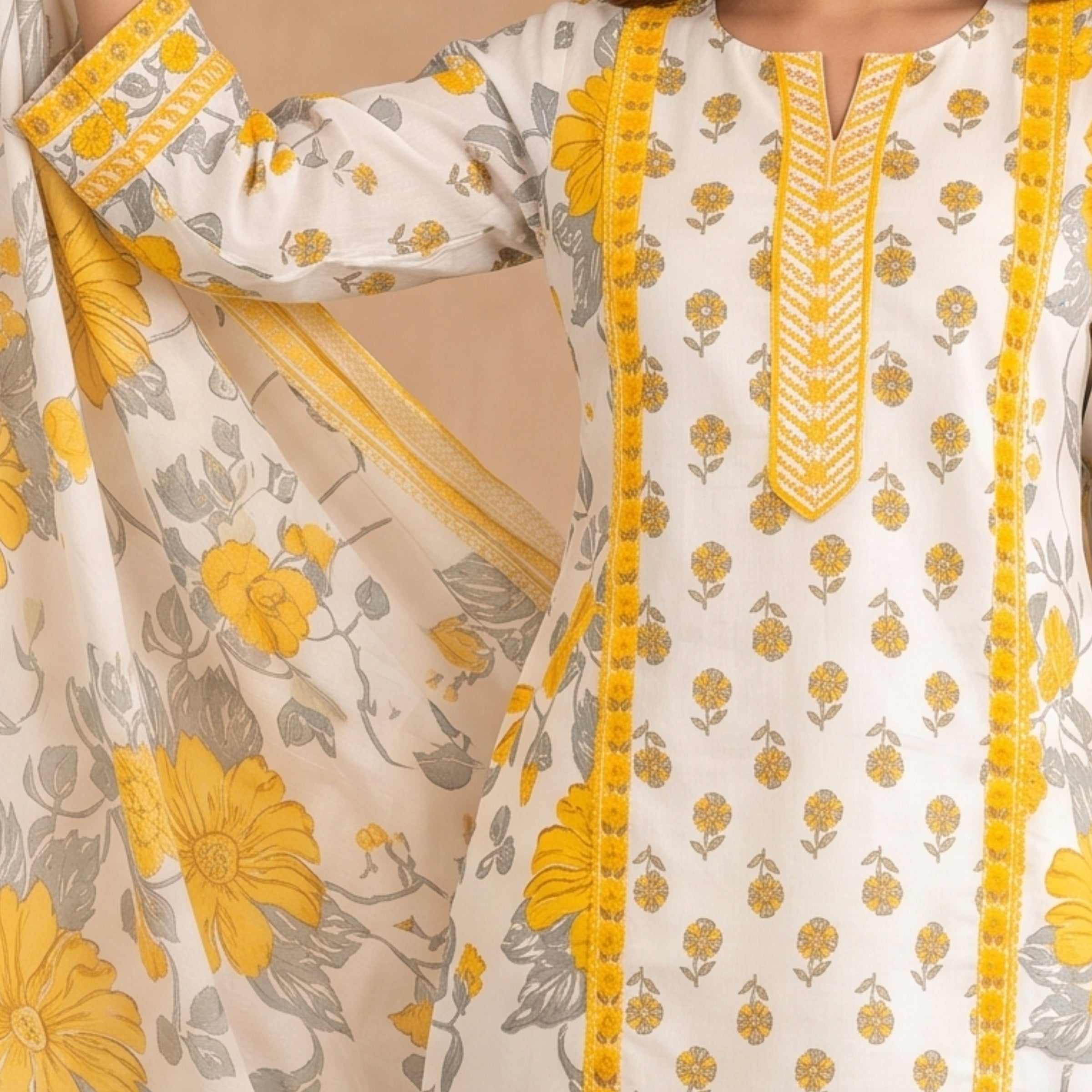 Golden Bloom Cotton Suit Set