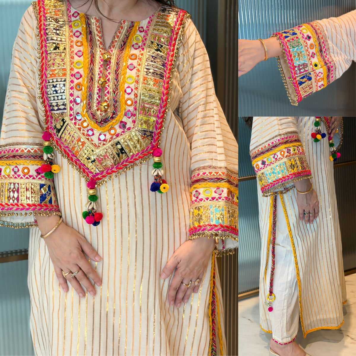 Rangrez Ivory Mul Cotton Choga Set