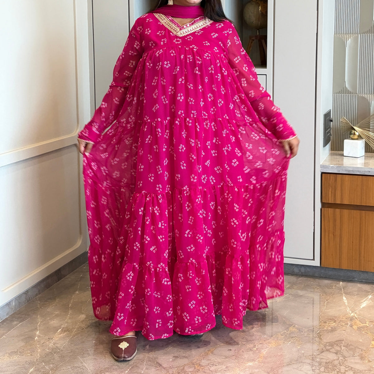 Rangmala Fuchsia Bandhani Anarkali Set