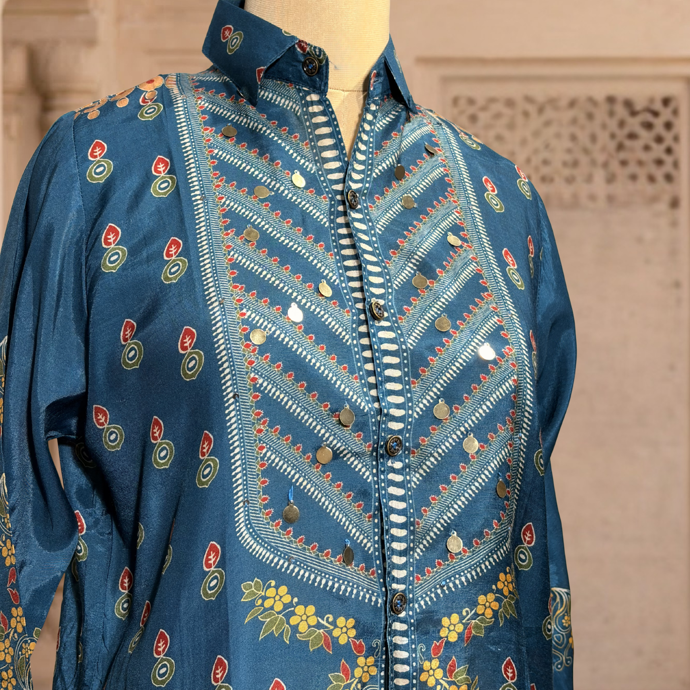Royal Blue Printed Kurta Palazzo Set