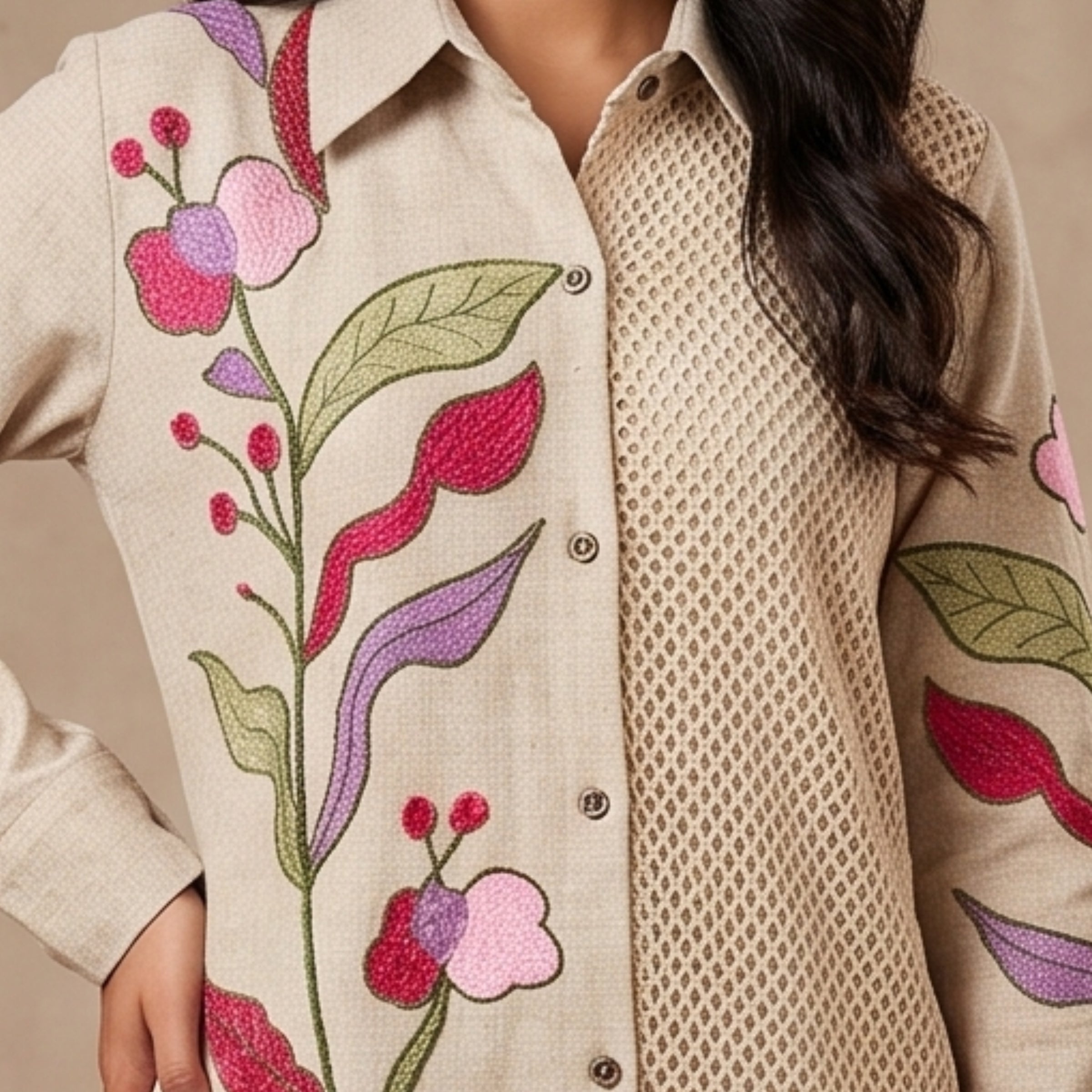 Vareesha Beige Embroidered Cotton Co-ord Set