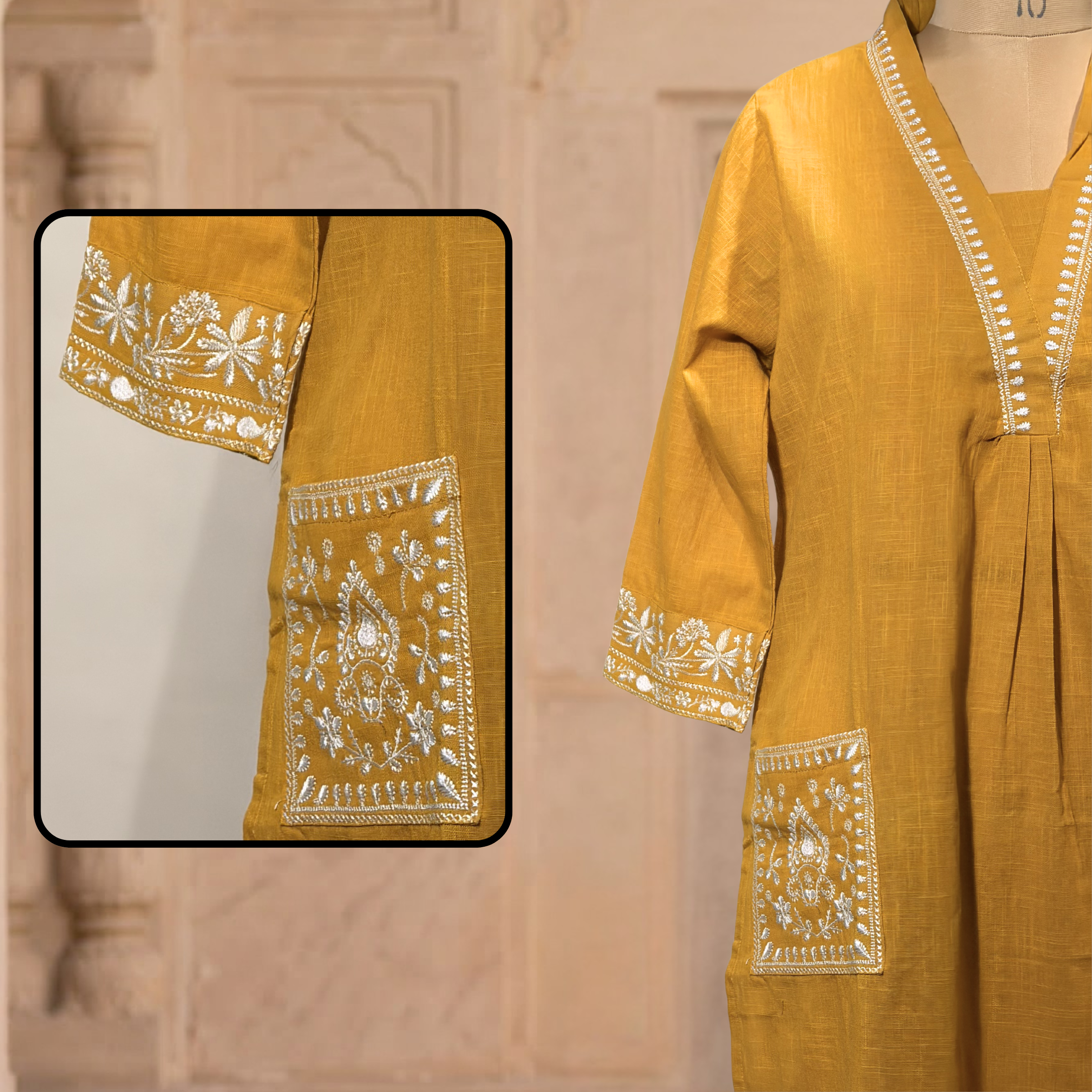 Vasudha Mustard Cotton Kurta Set