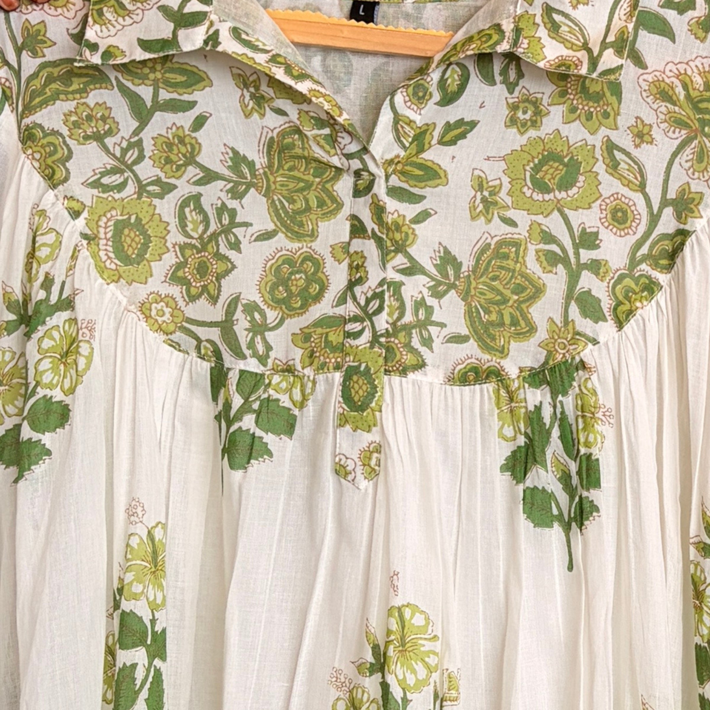 Aarna Ivory and Green Floral Mul Cotton Co-ord Set