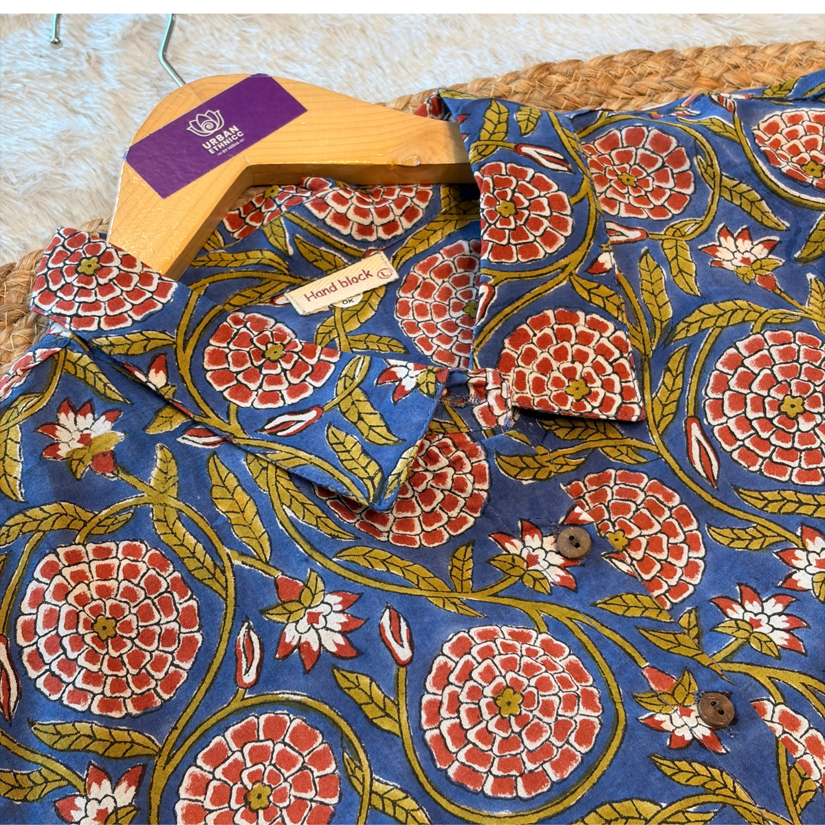 Neelambari Blue Hand Block Cotton Shirt