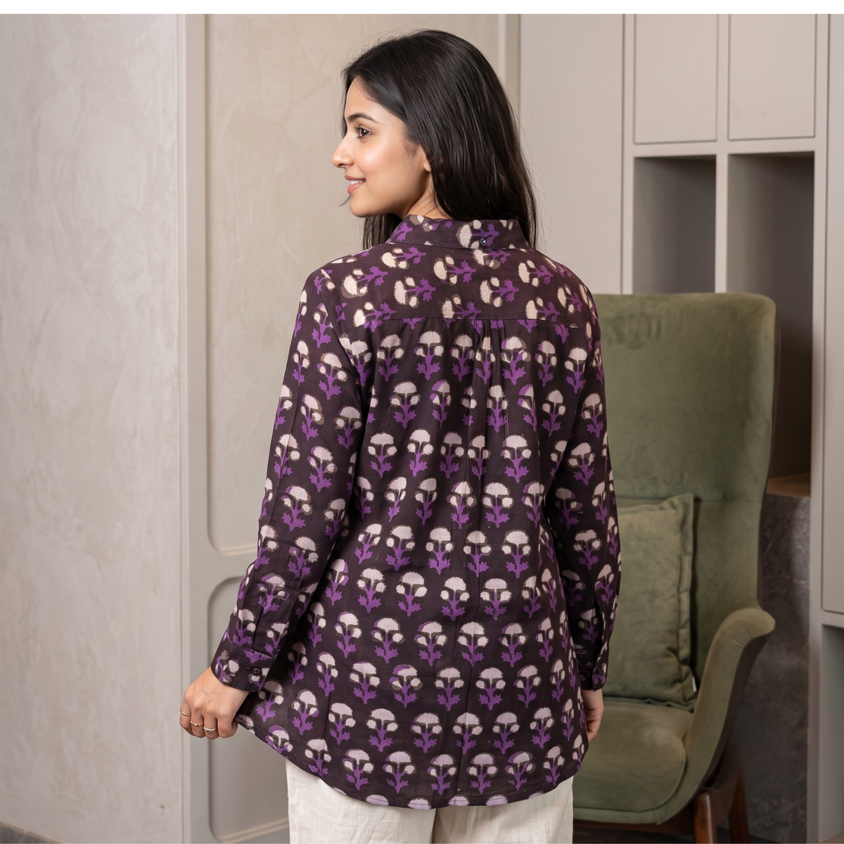 Mitti Plum Purple Hand Block Print Cotton Shirt