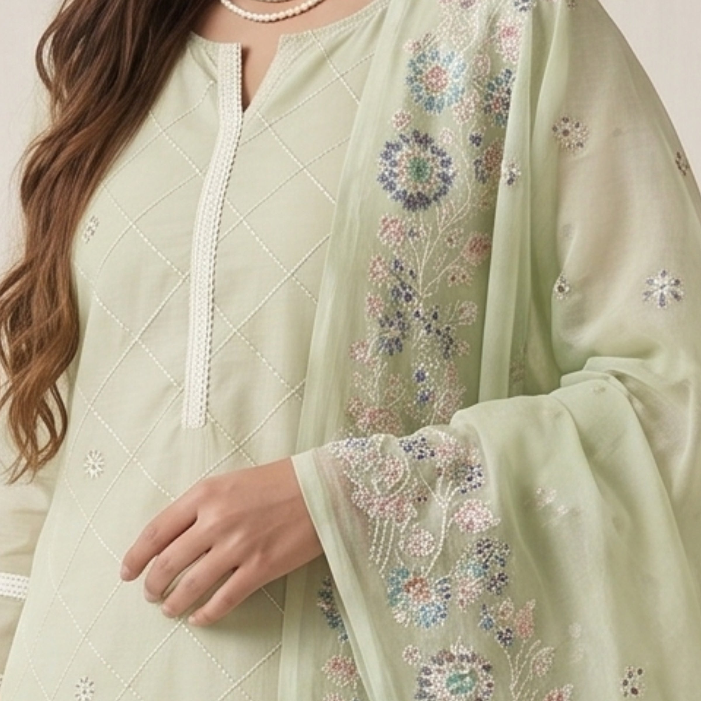 Meher Mint Embroidered Kota Suit Set