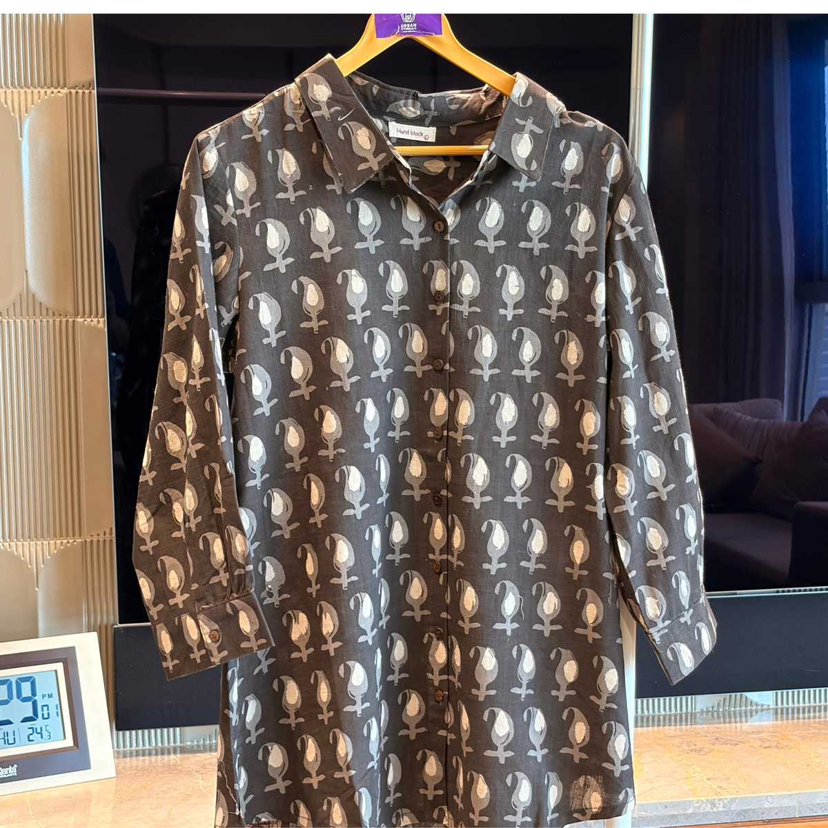 Mitti Charcoal Hand Block Print Cotton Shirt