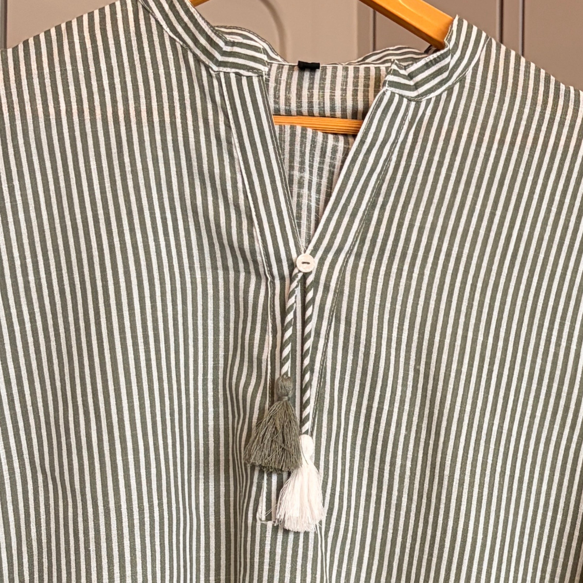 Olive Breeze Striped Cotton Co-ord Set