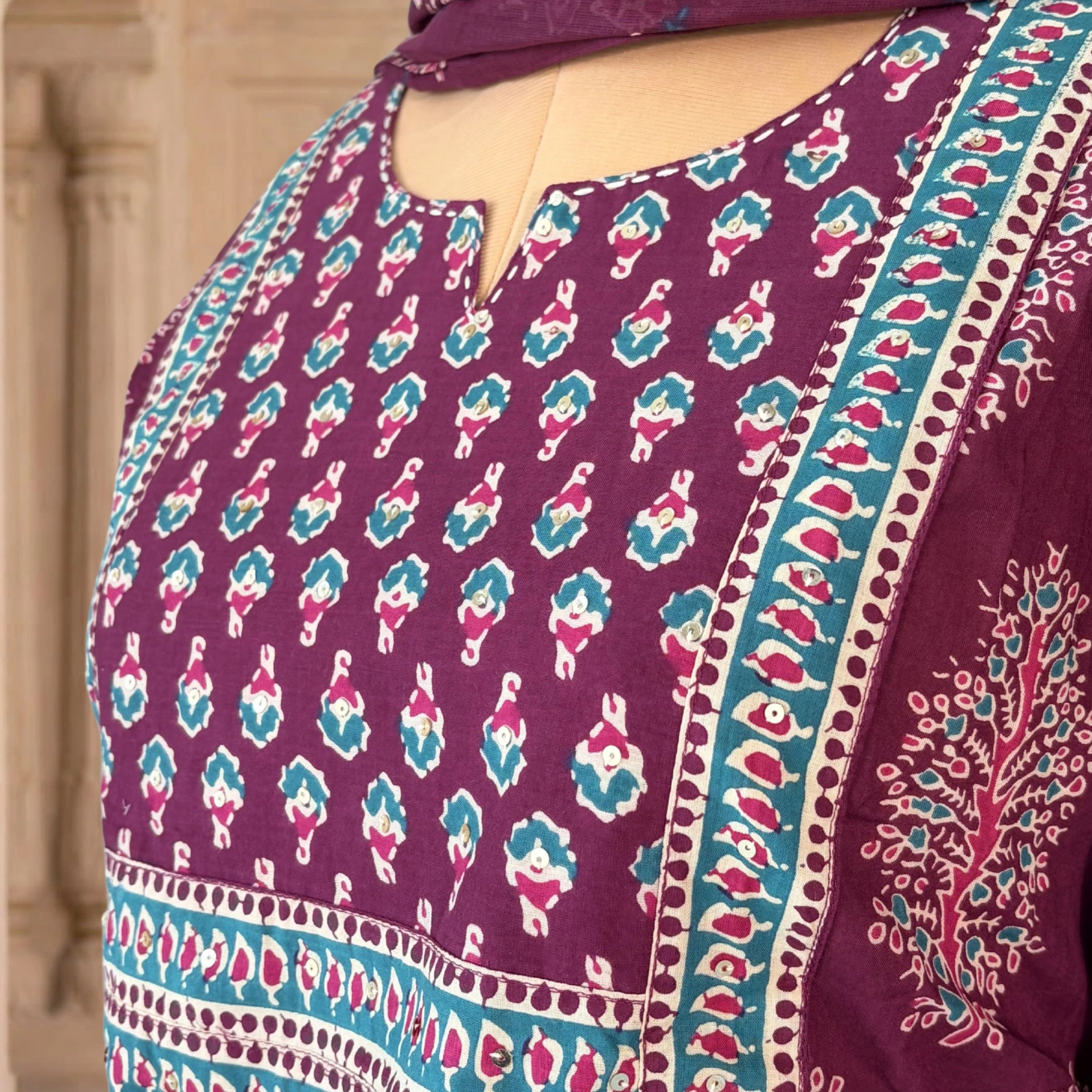 Ruhani Purple Printed Cotton Suit Set