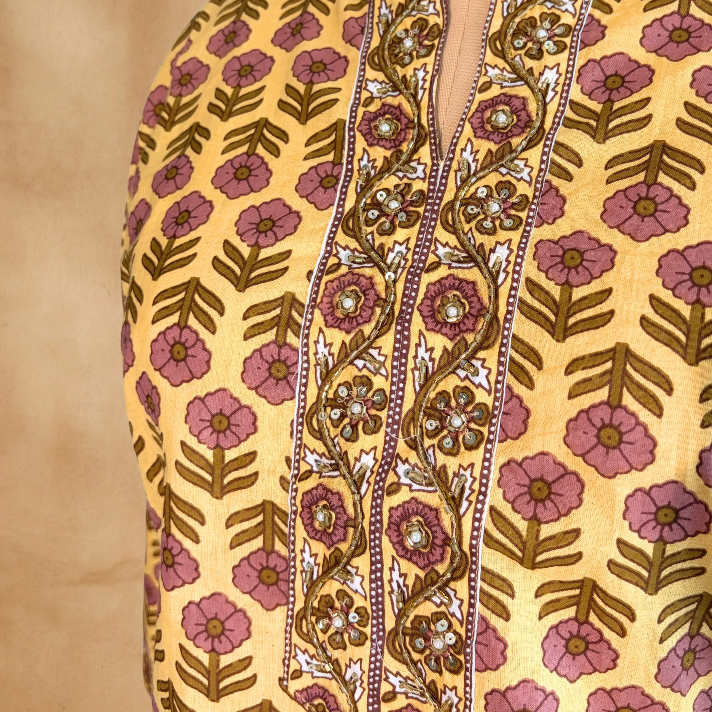 Mustard Bloom Cotton 3 Pc Suit Set