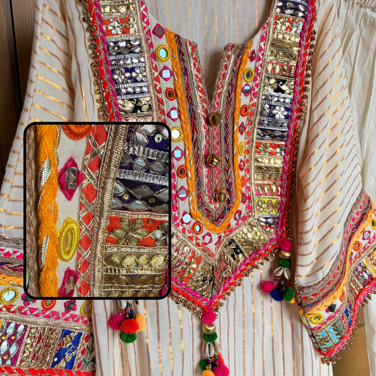 Rangrez Ivory Mul Cotton Choga Set