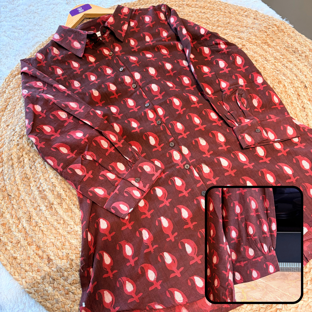 Mitti Maroon Hand Block Print Cotton Shirt