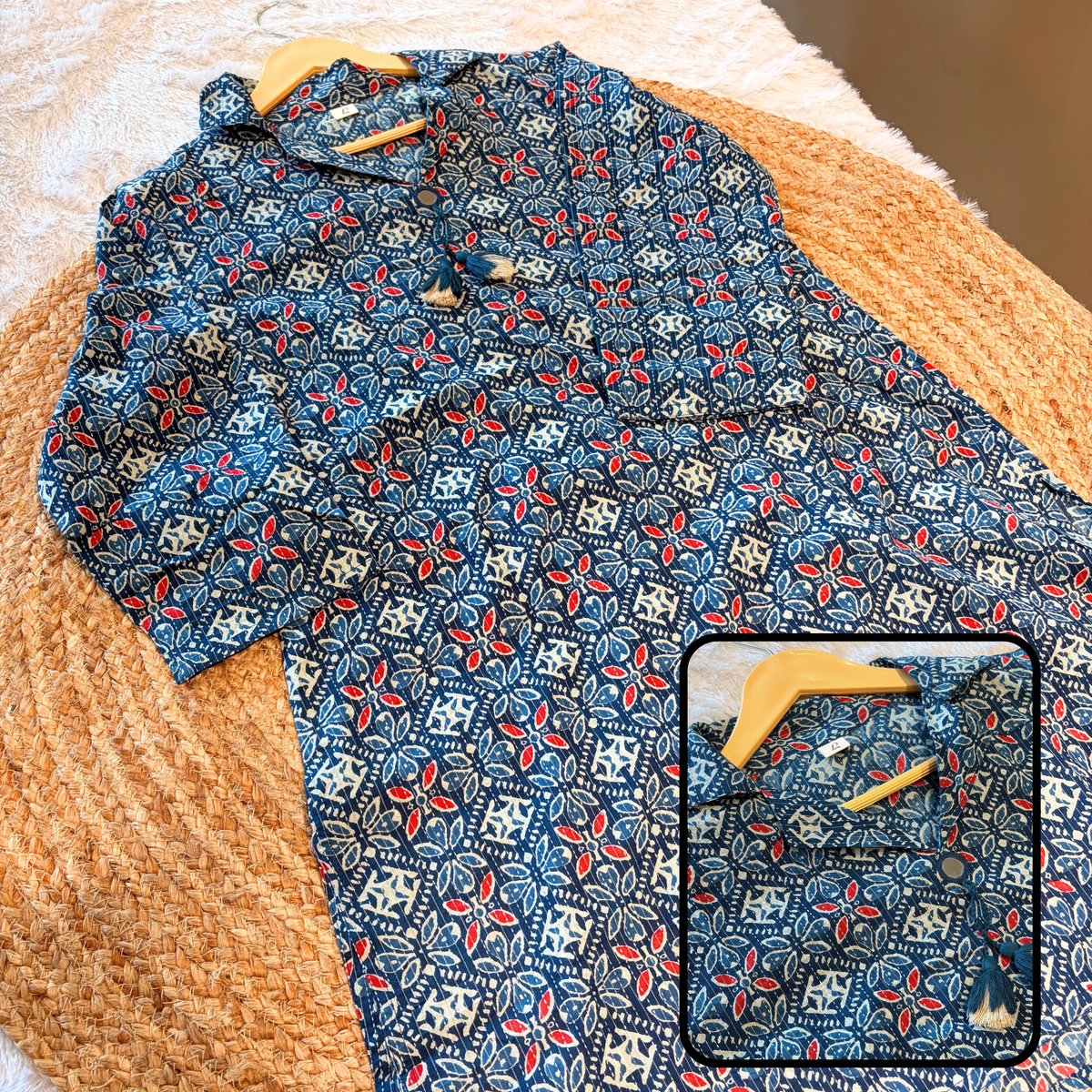 Indigo Jharokha Hand Block Cotton Kurti
