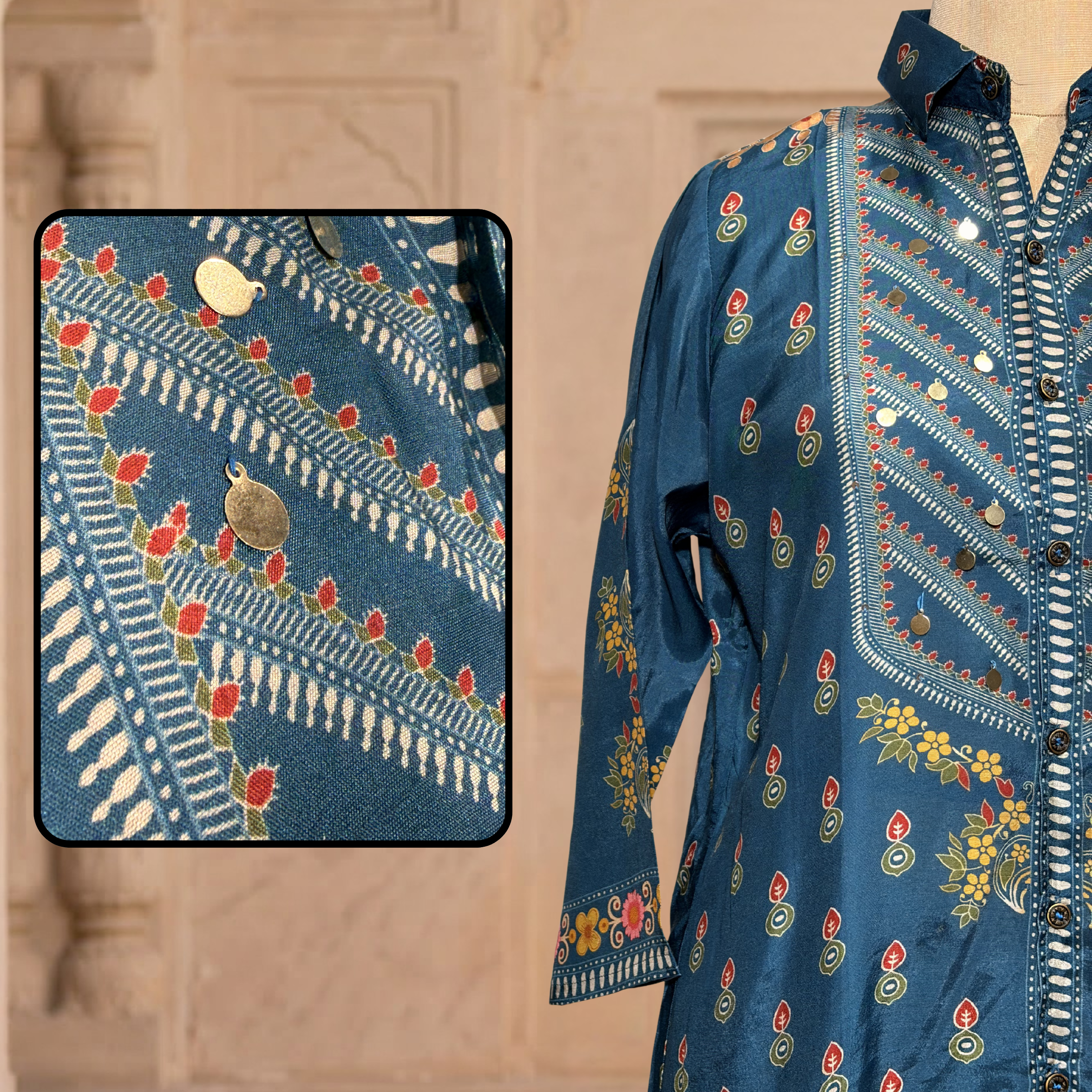 Royal Blue Printed Kurta Palazzo Set
