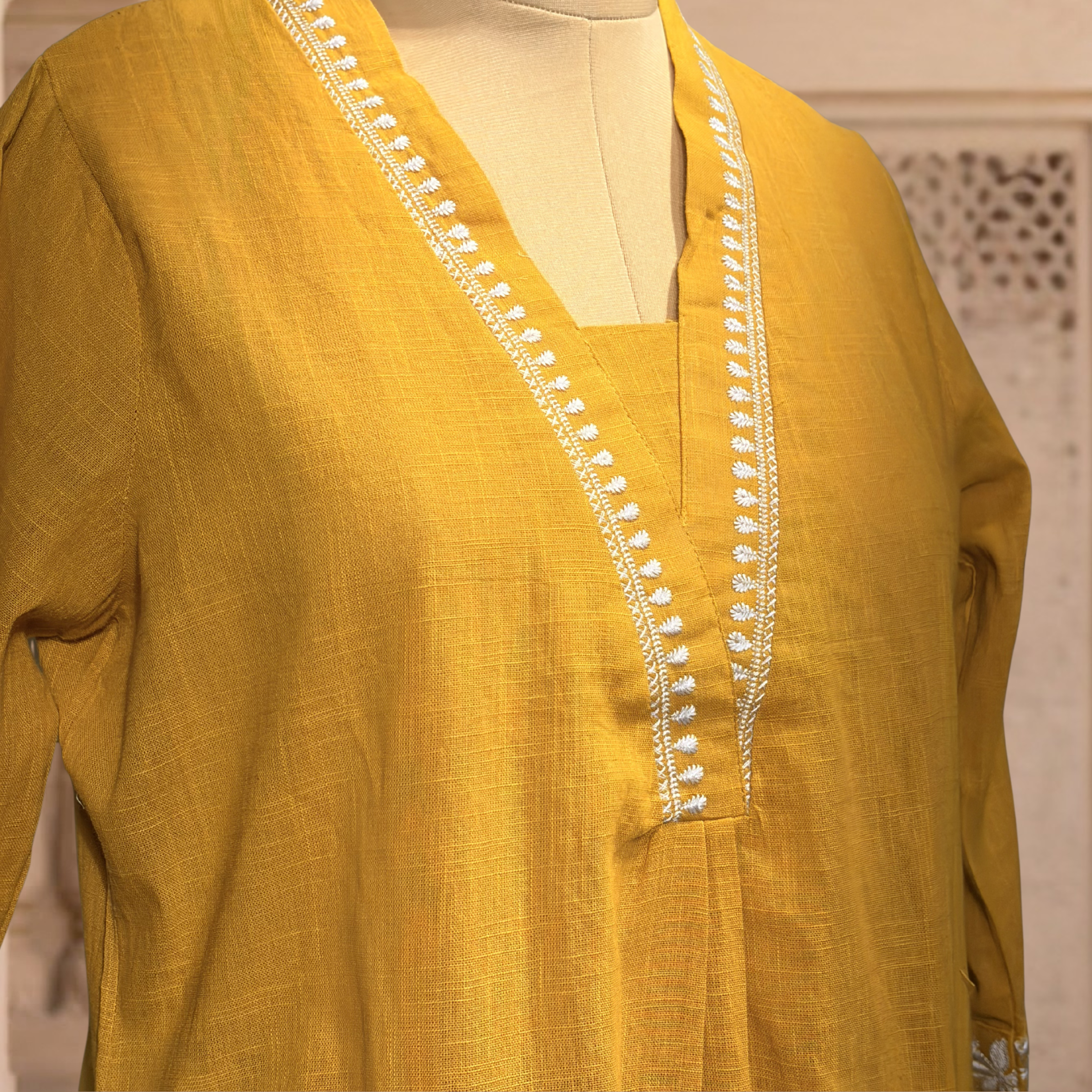 Vasudha Mustard Cotton Kurta Set