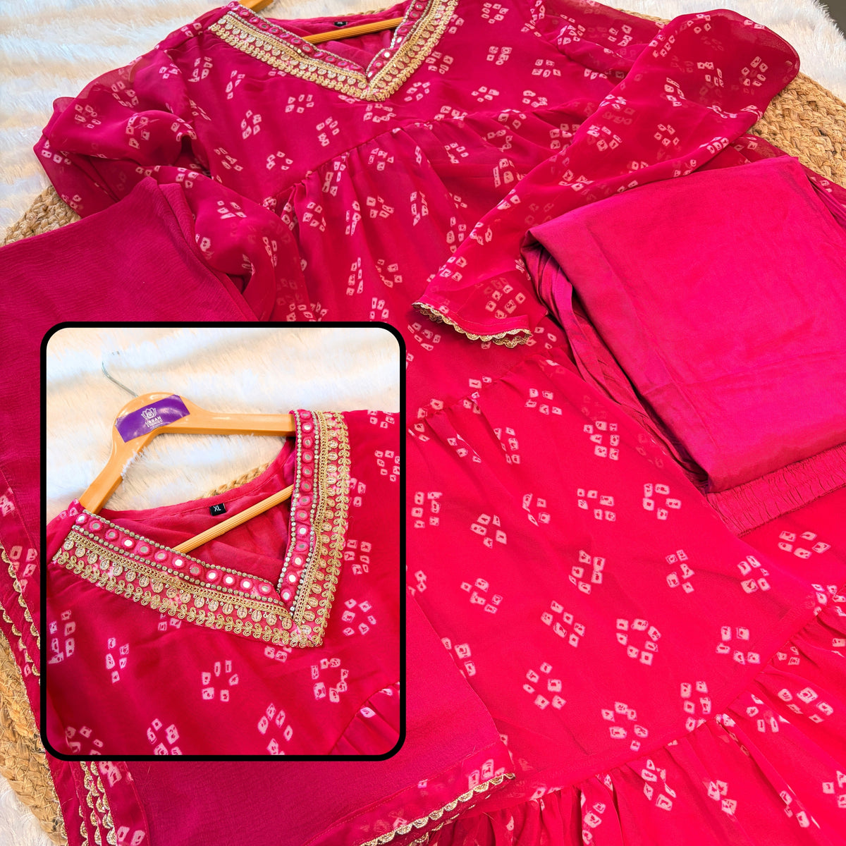 Rangmala Fuchsia Bandhani Anarkali Set