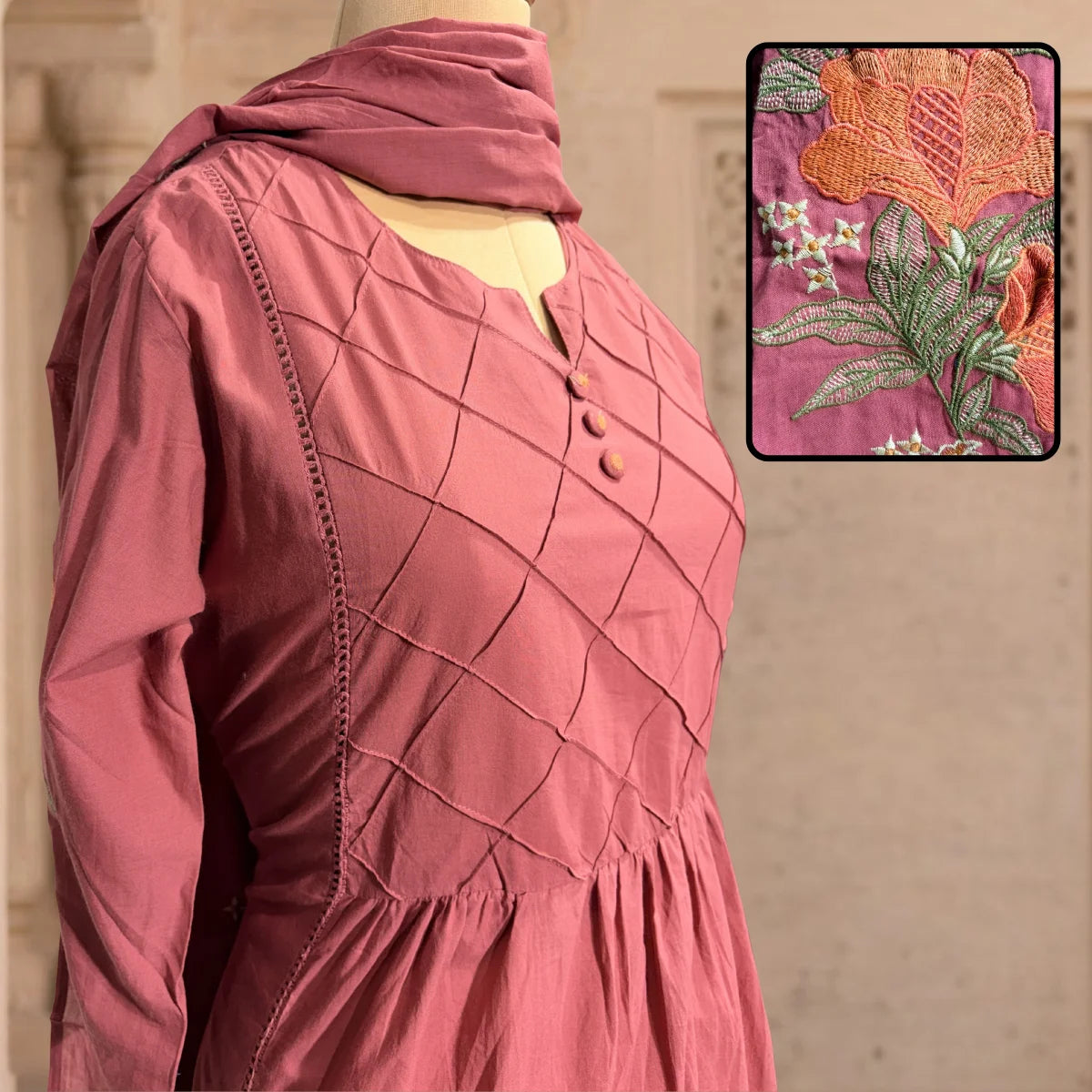 Aarya Dusty Rose Embroidered 3-Piece Set