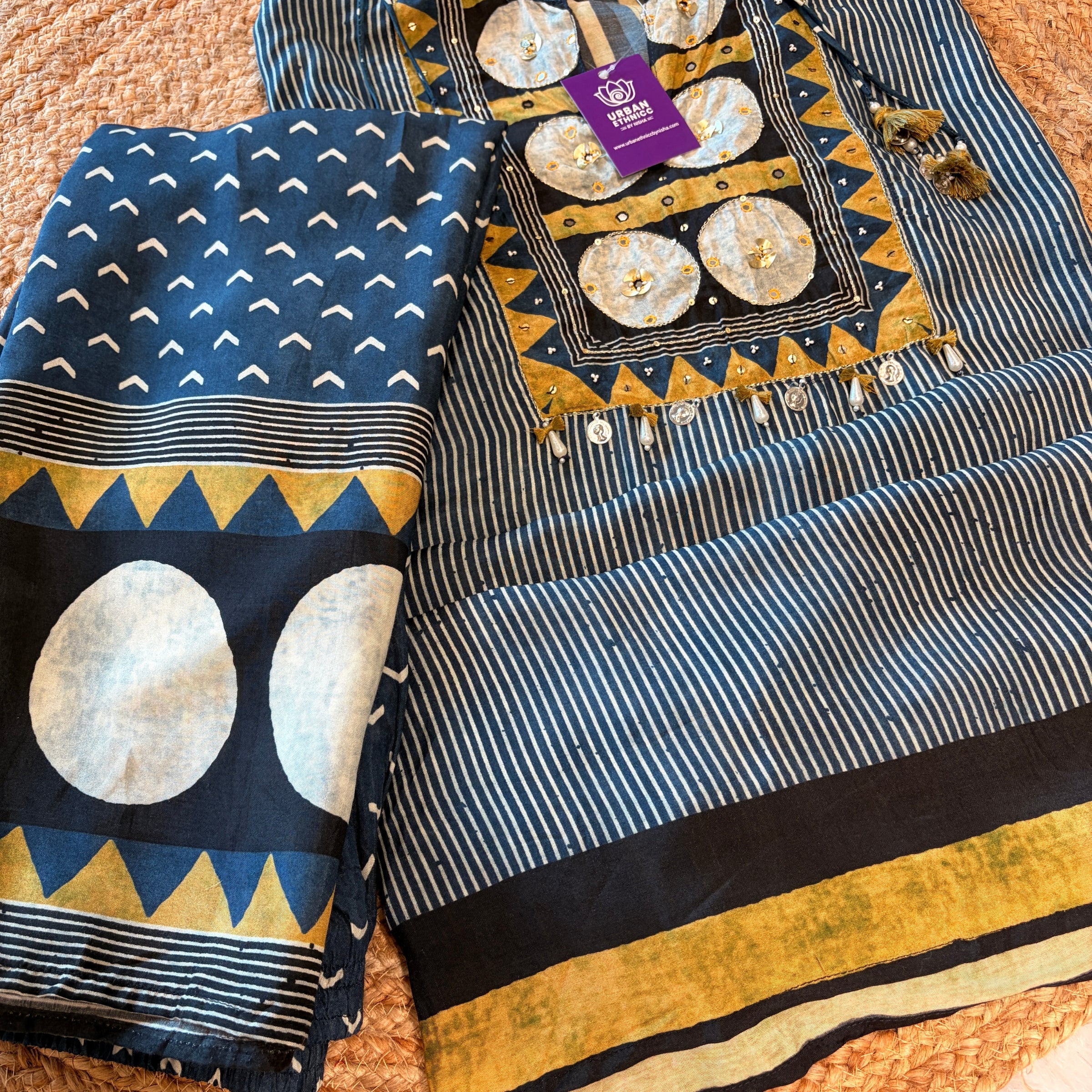 Noor Indigo Muslin Kaftan Co-Ord Set