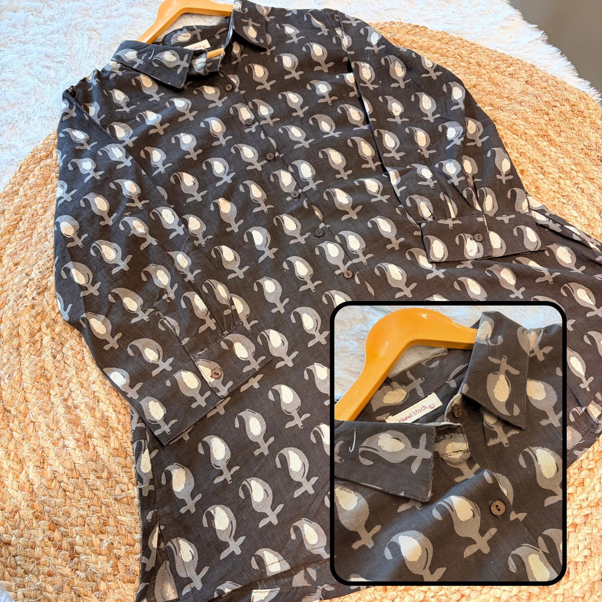 Mitti Charcoal Hand Block Print Cotton Shirt