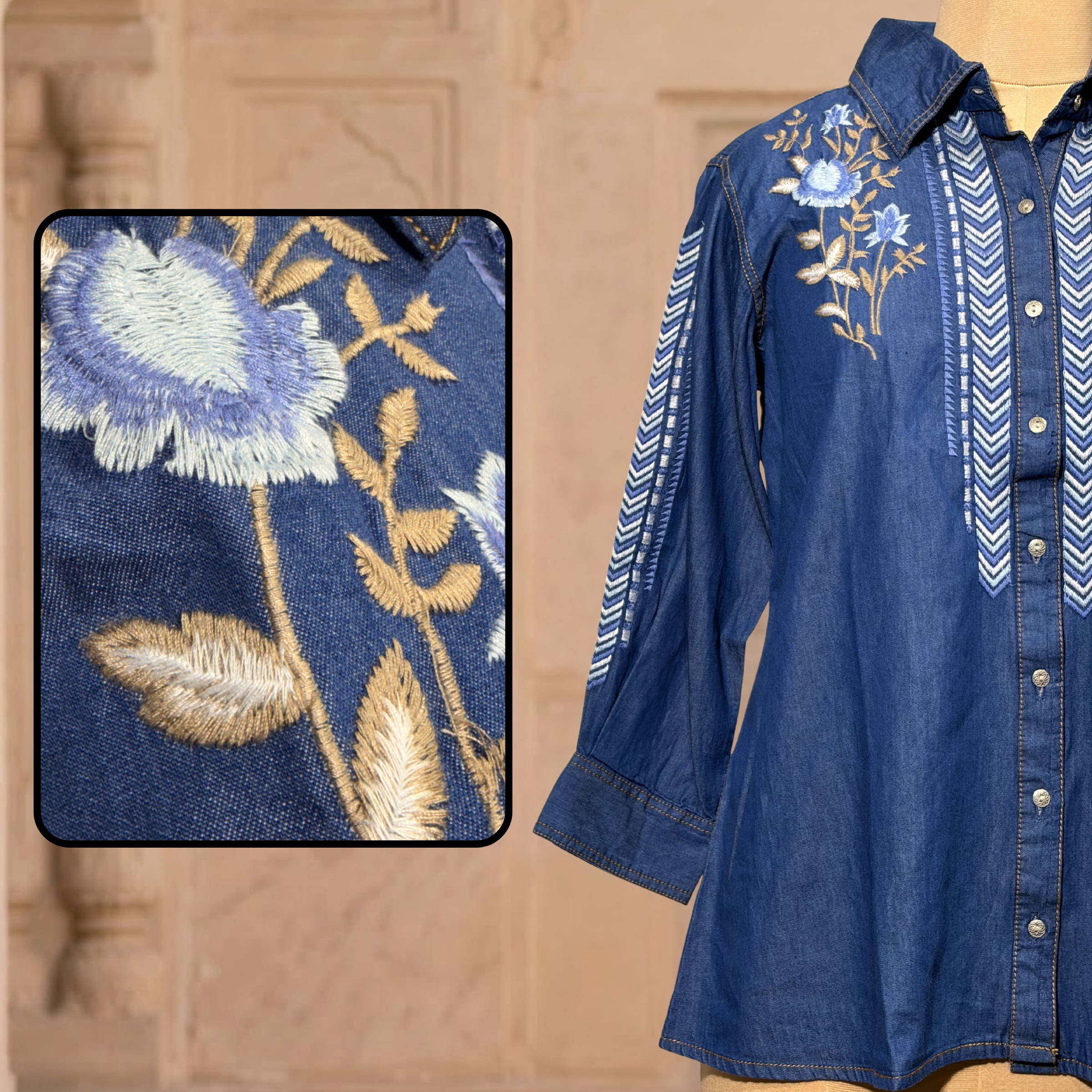 Ira Denim Embroidered Shirt