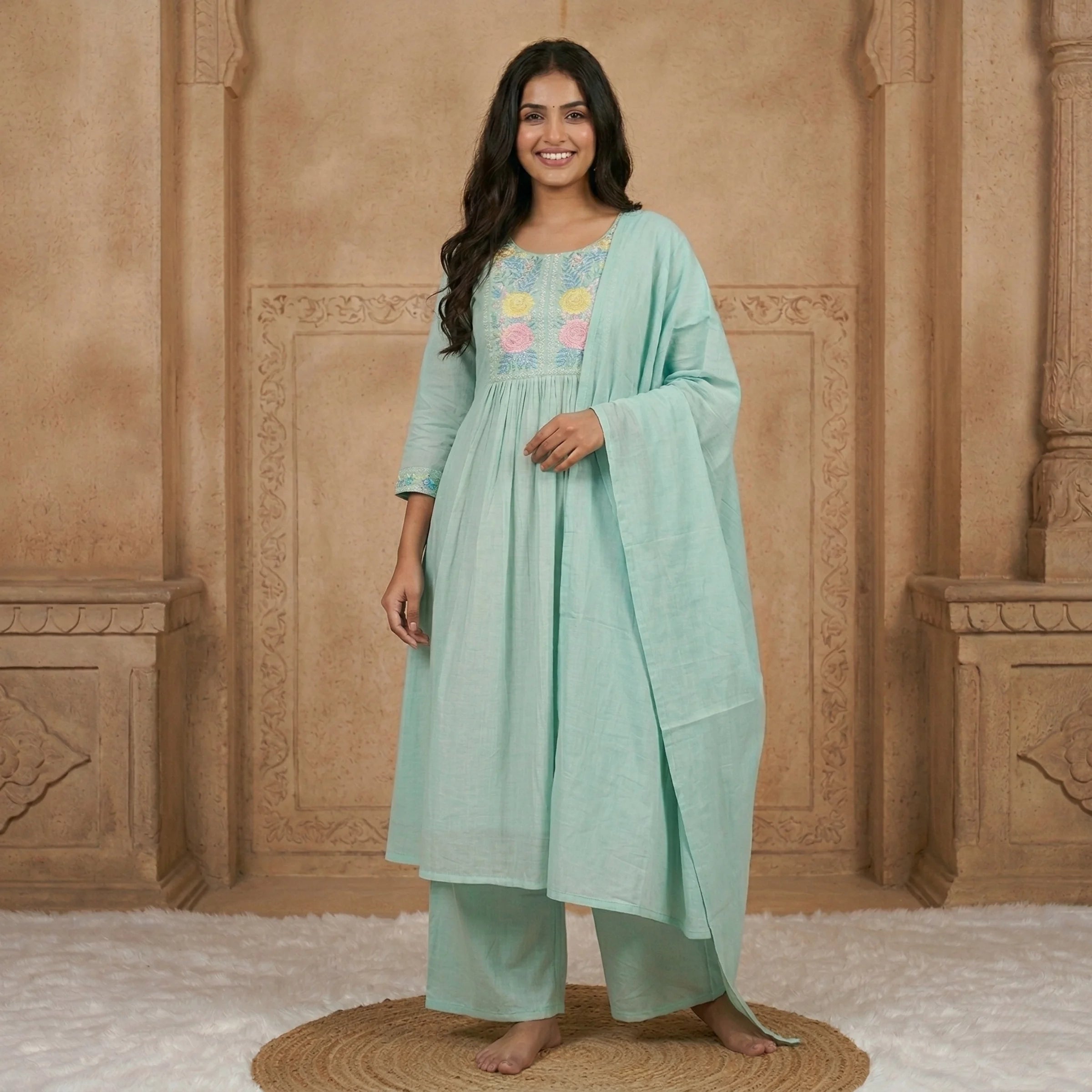 Aadhya Mint Embroidered 3-Piece Set