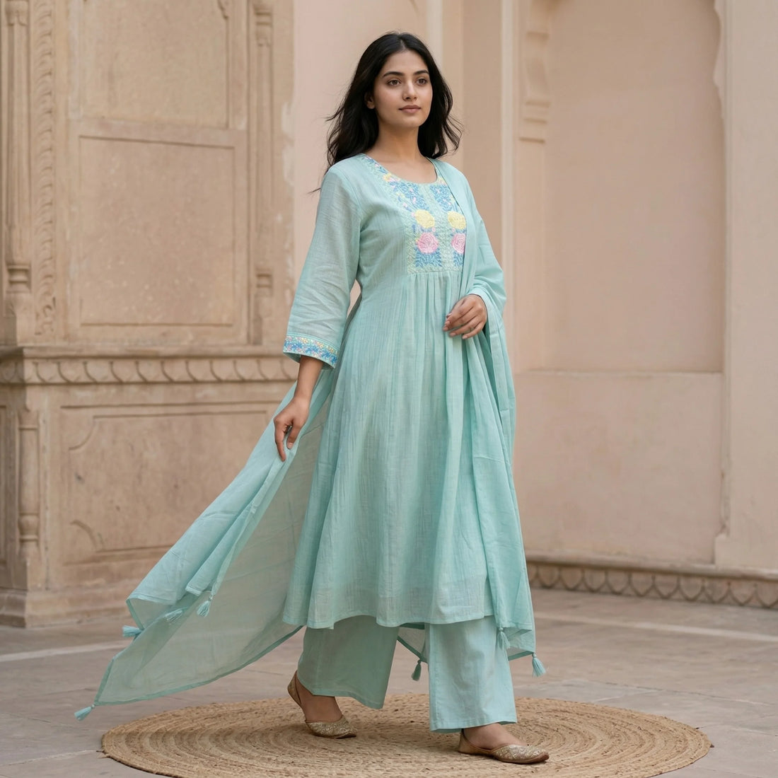 Aadhya Mint Embroidered 3-Piece Set