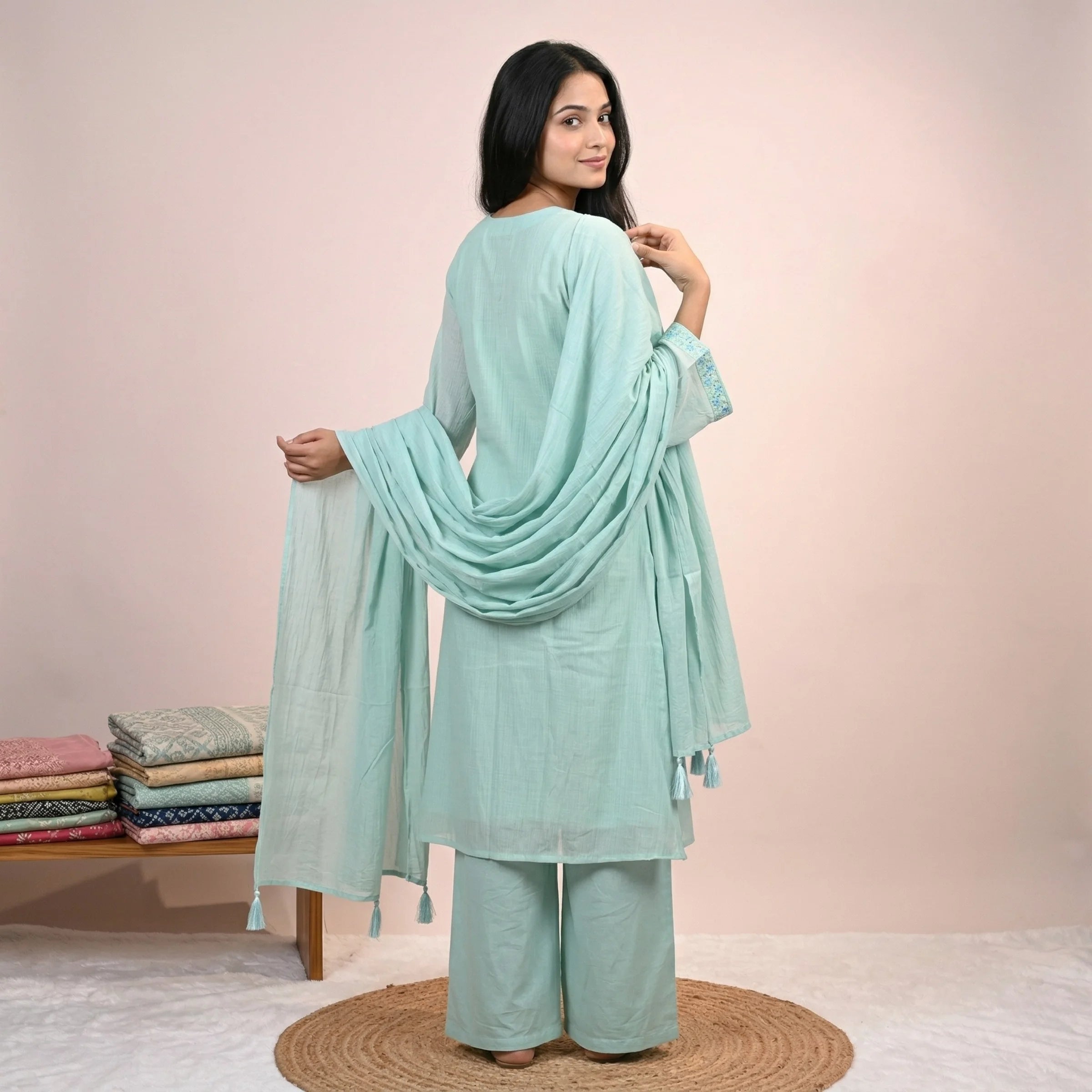 Aadhya Mint Embroidered 3-Piece Set