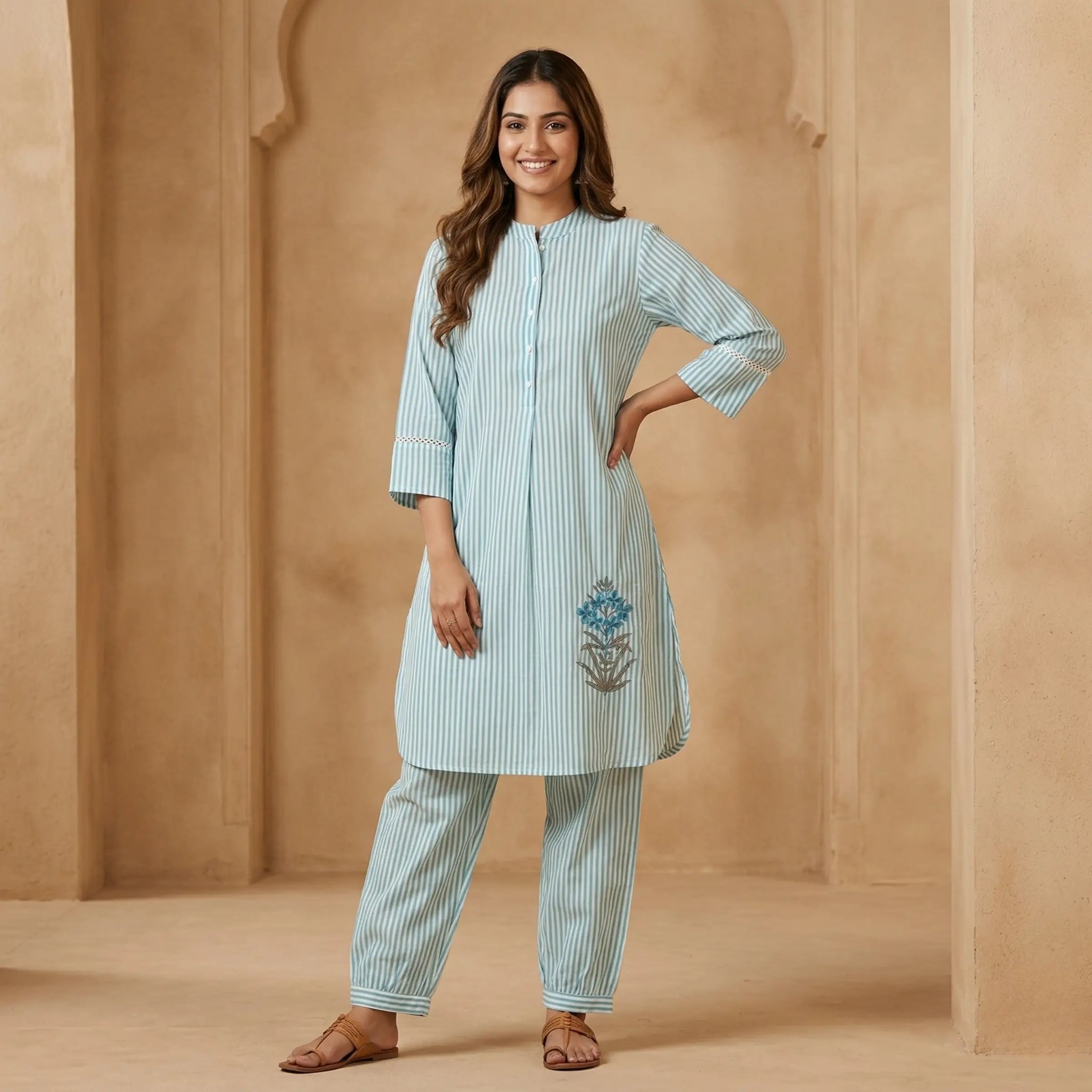Aqua Stripe Everyday Kurta Set