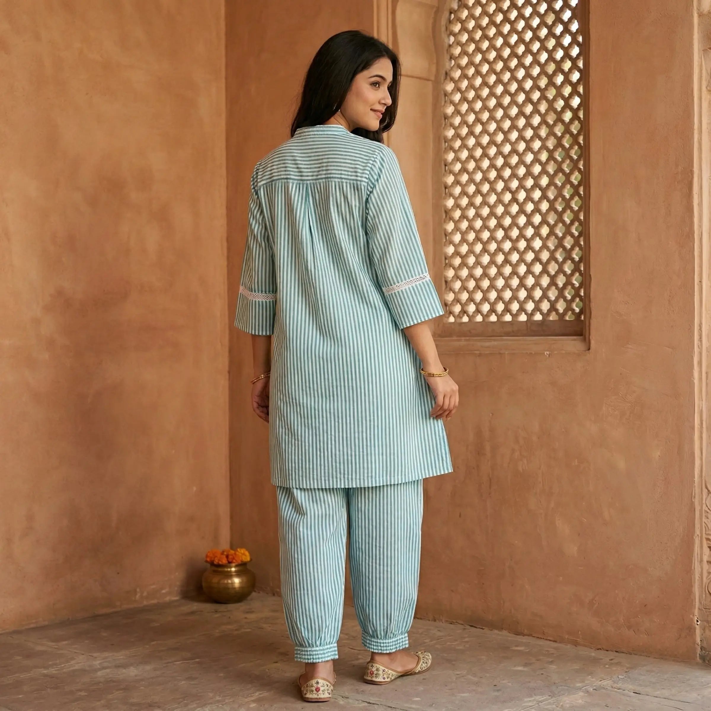Aqua Stripe Everyday Kurta Set