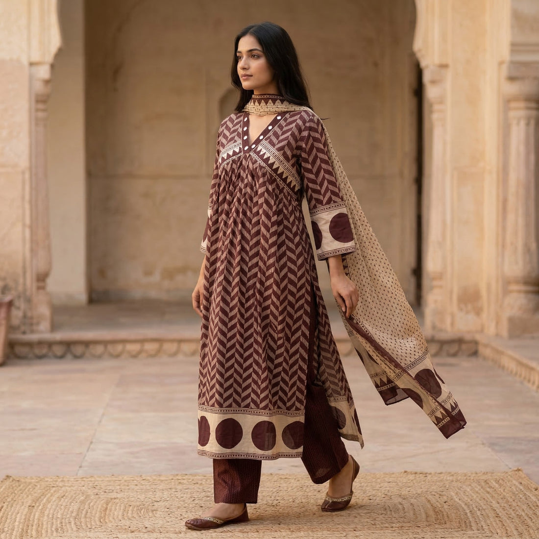 Cocoa Polka Angrakha Set
