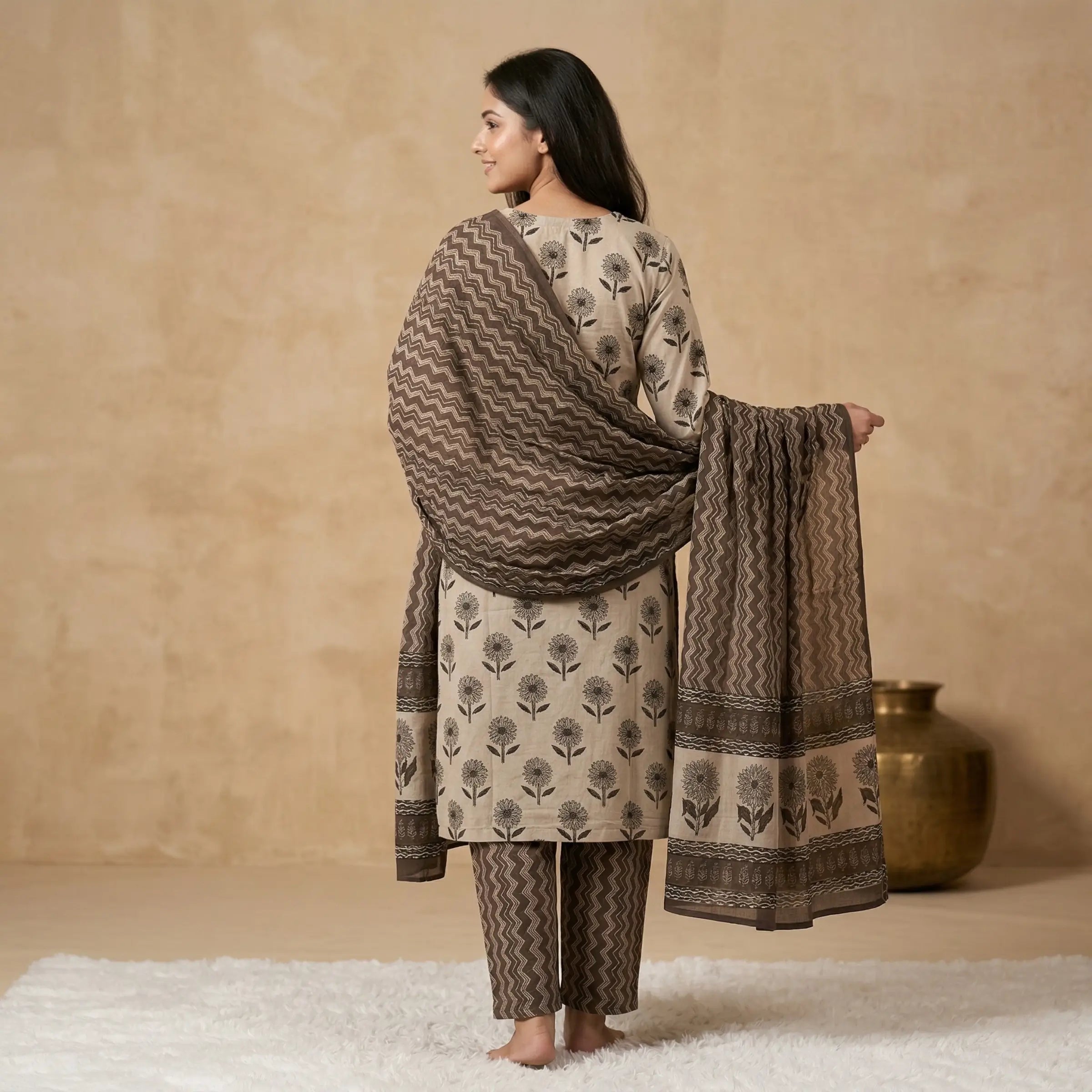 Grey Noir Printed Dupatta Set