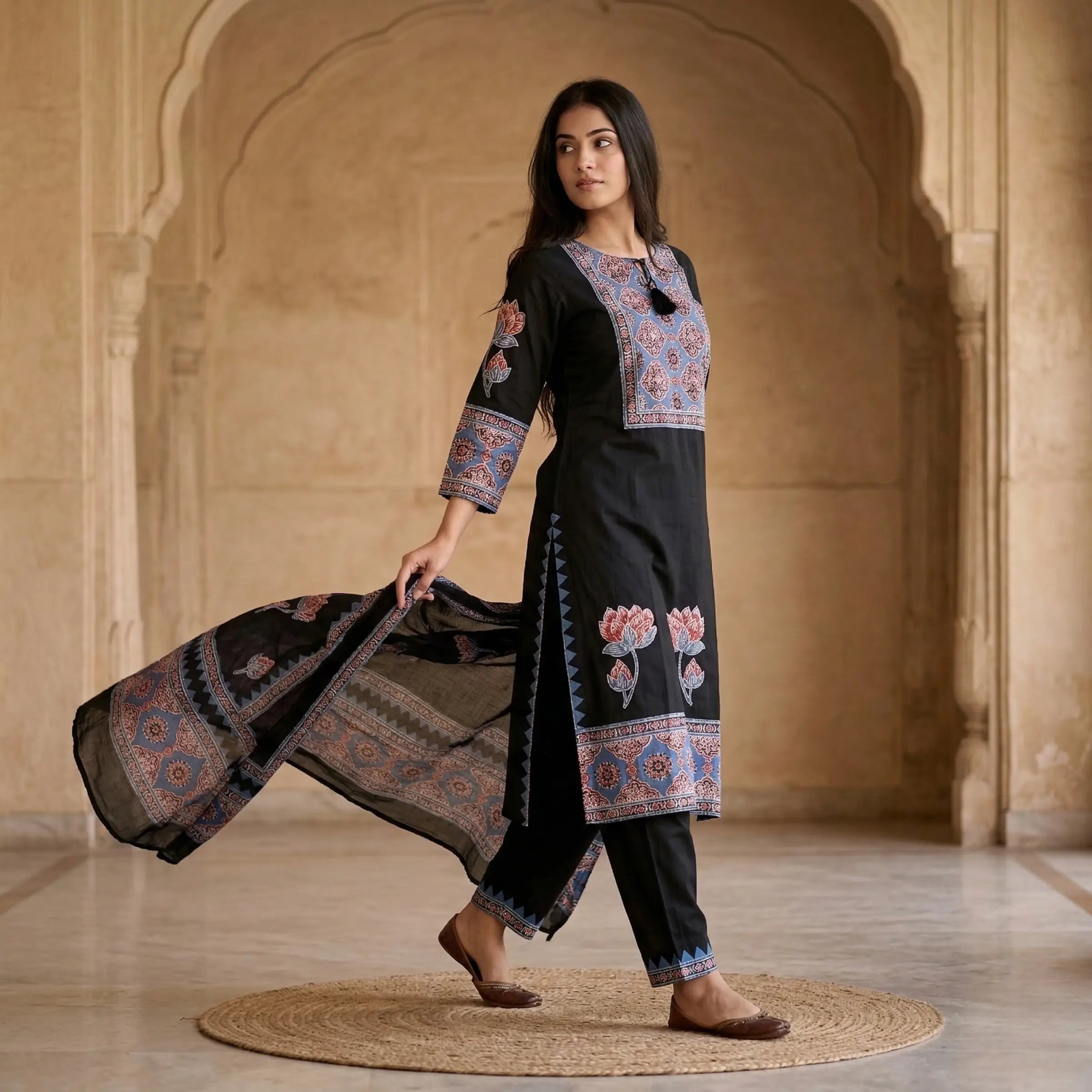 Gul Ajrakh Cotton 3 Pc Suit Set