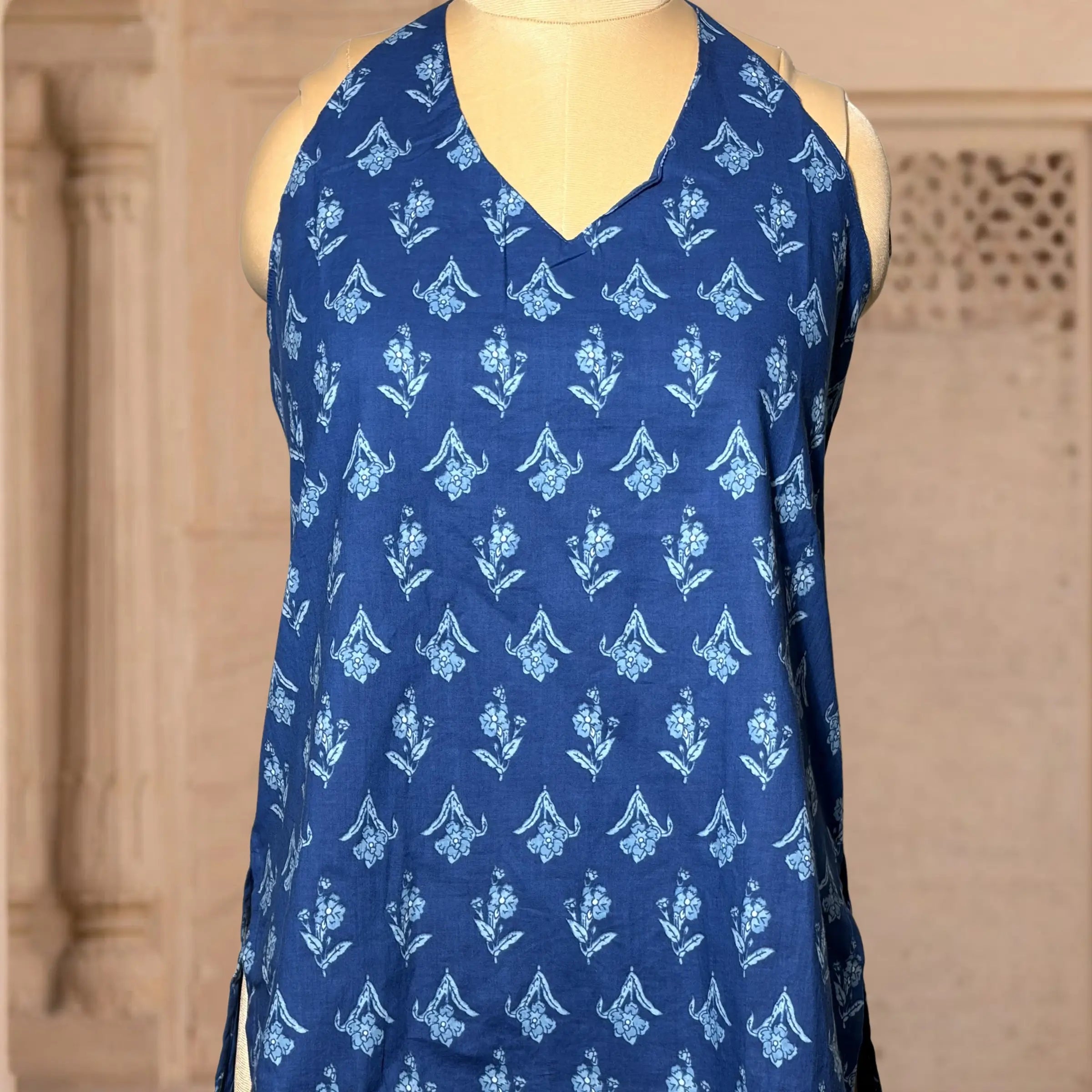 Indigo Bloom Halter Neck Top