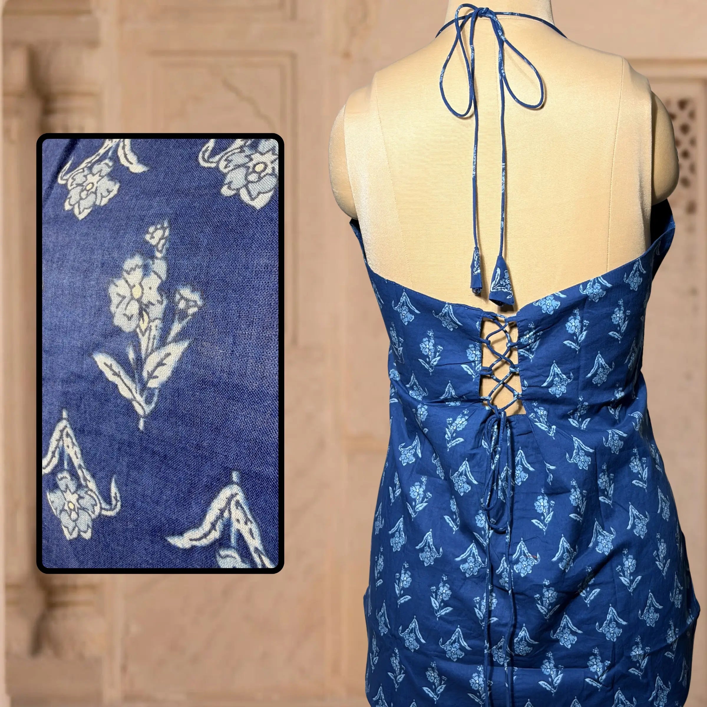 Indigo Bloom Halter Neck Top