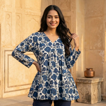 Indigo Bloom Peplum Top