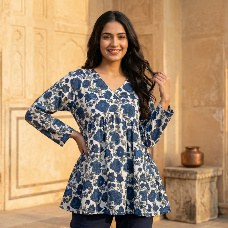 Indigo Bloom Peplum Top