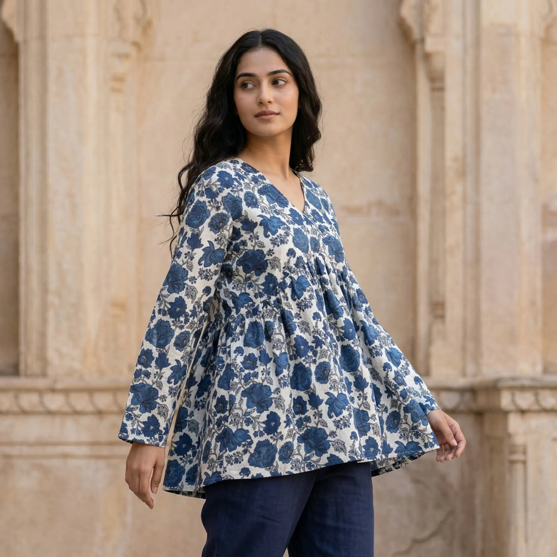 Indigo Bloom Peplum Top