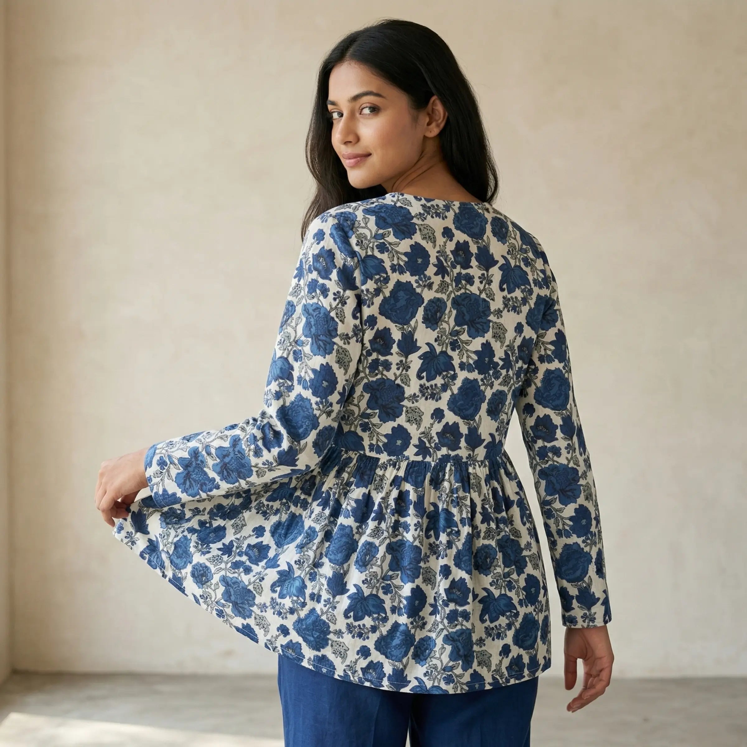 Indigo Bloom Peplum Top