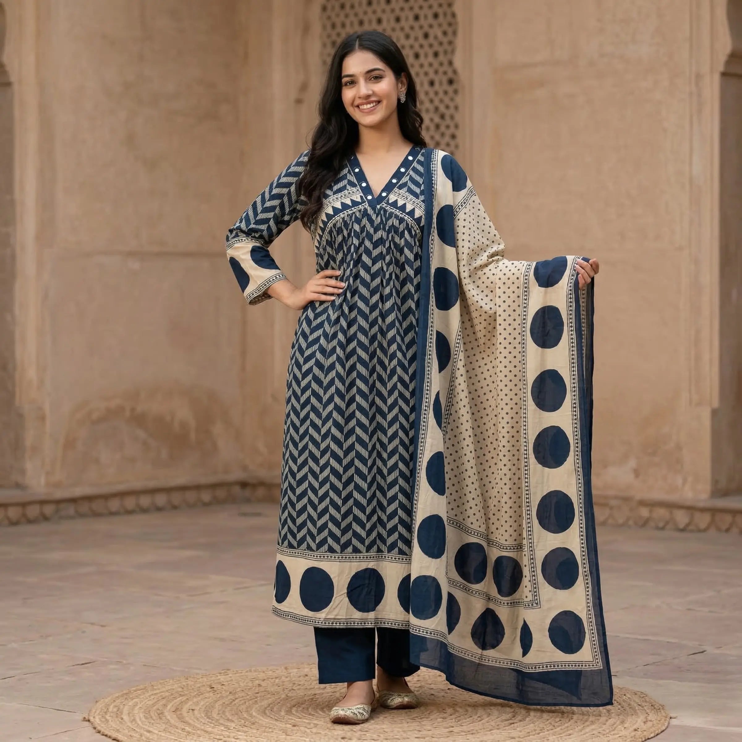 Indigo Polka Angrakha Set